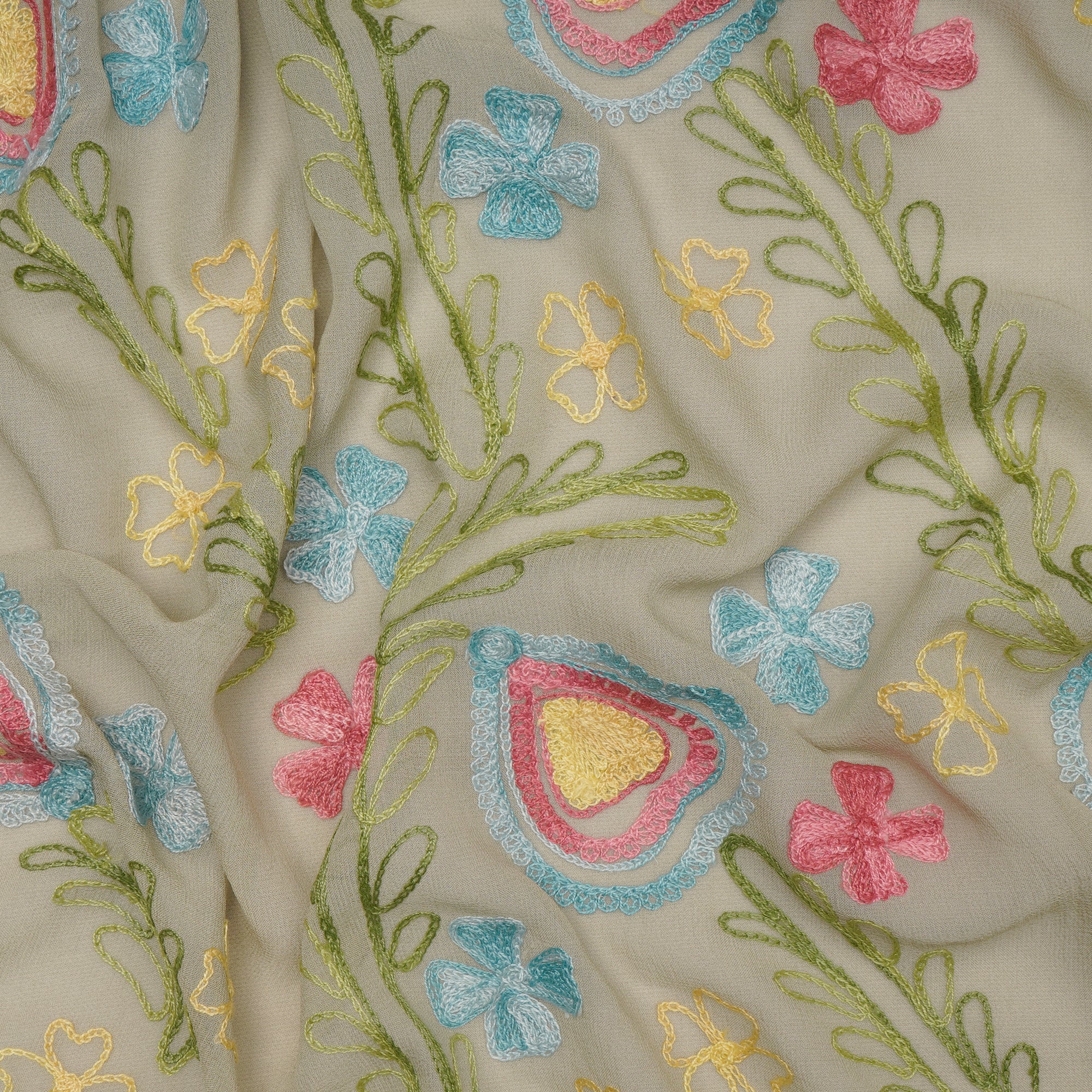 (Pre-Cut 2.00 Mtr) Moss Embroidered Georgette Fabric