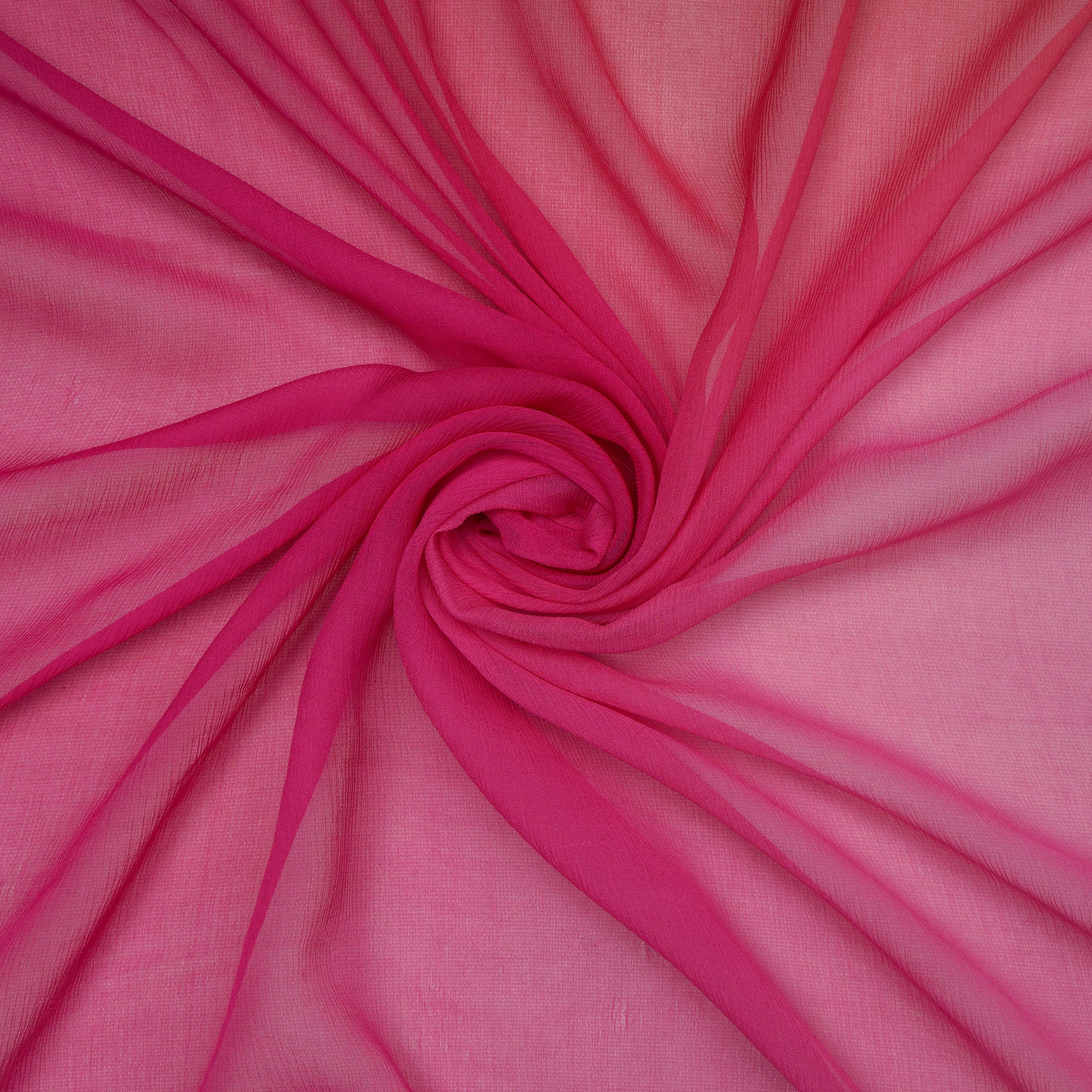 (Pre-Cut 1.15 Mtr) Pink-Orange Ombre Dyed Chiffon Silk Fabric