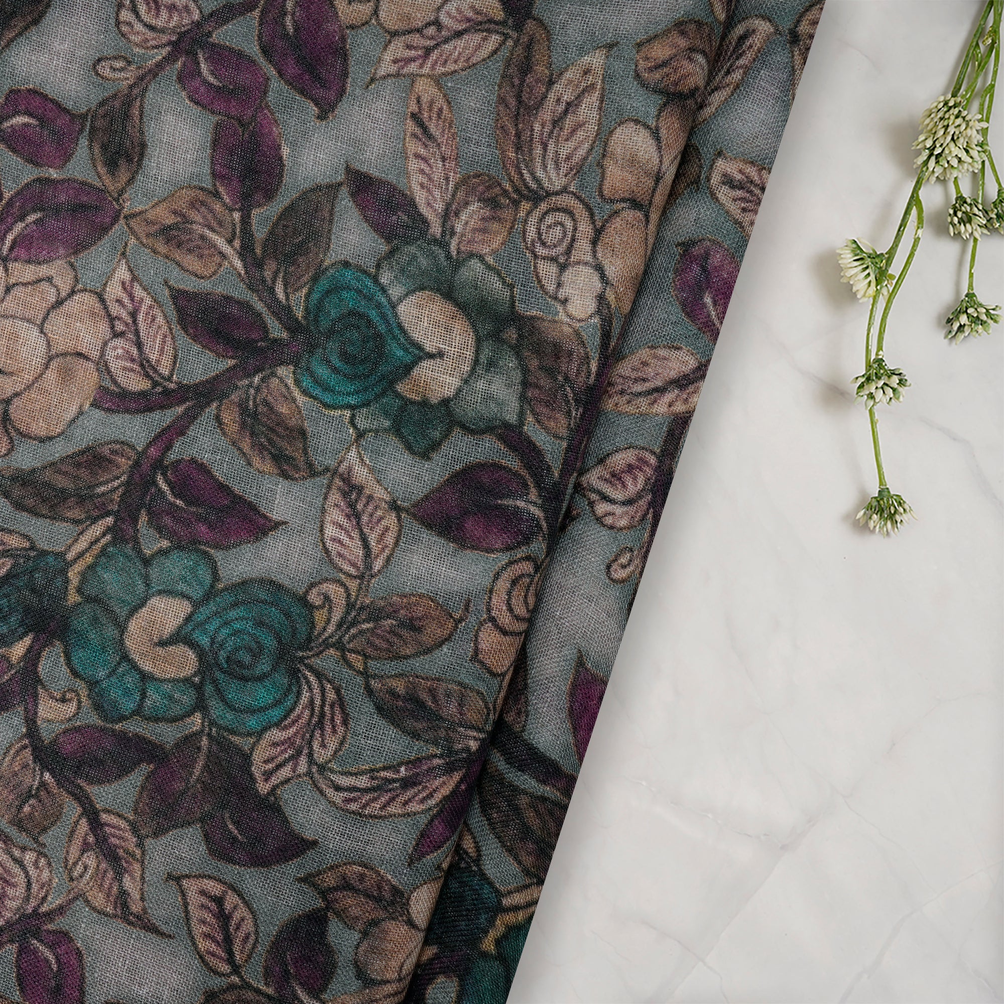 (Pre-Cut 3.40 Mtr) Red Printed Poly Georgette Fabric