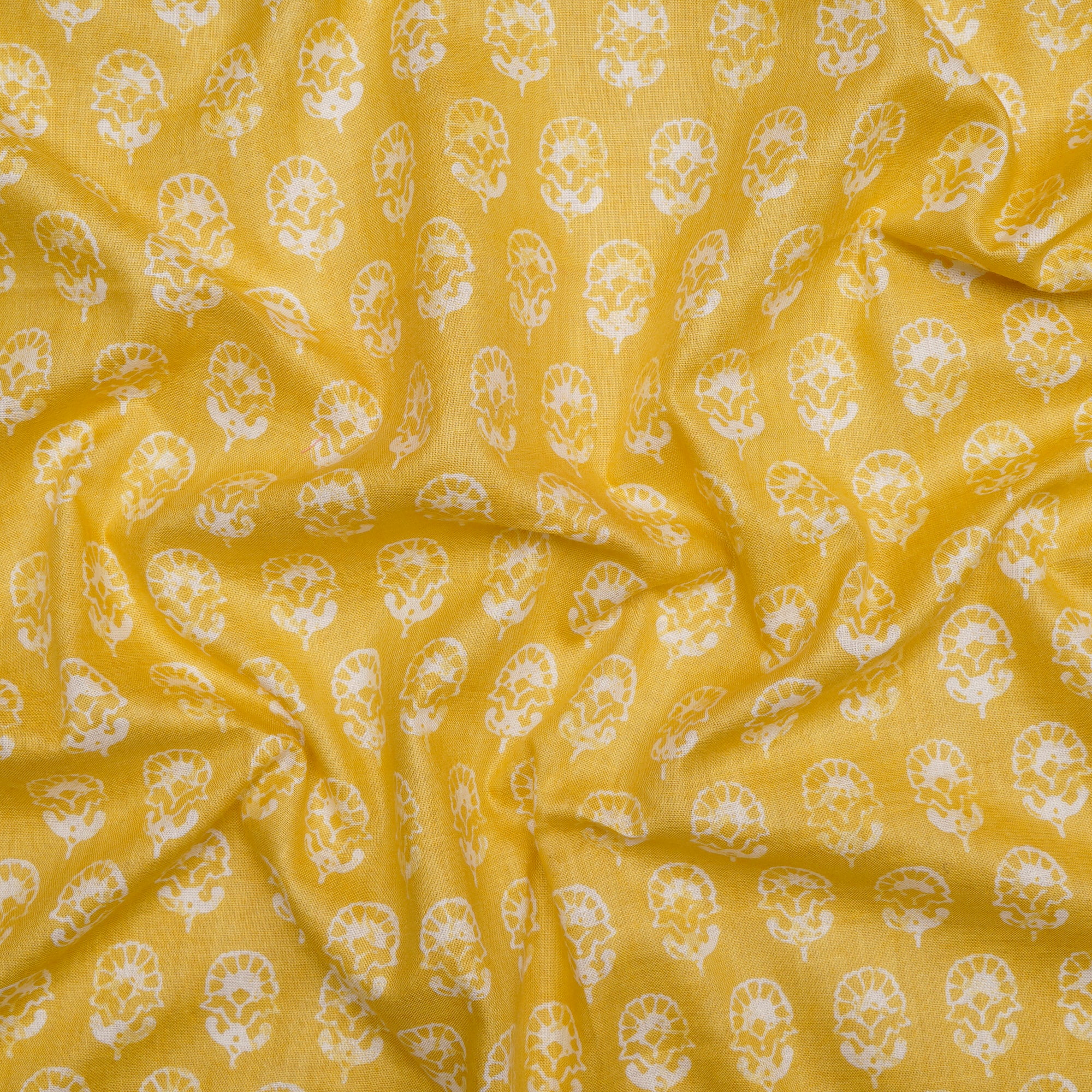 (Pre-Cut 0.90 Mtr) Yellow Color Printed Cotton Fabric