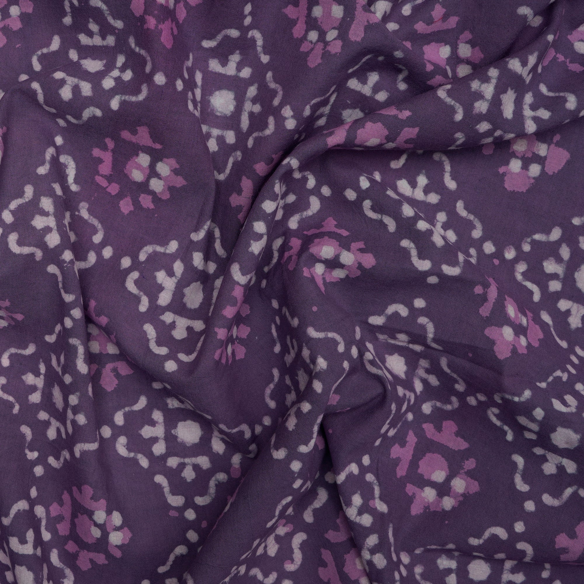 (Pre-Cut 0.75 Mtr) Lilac Hand Block Natural Dye Bagru Dabu Printed Cotton Fabric