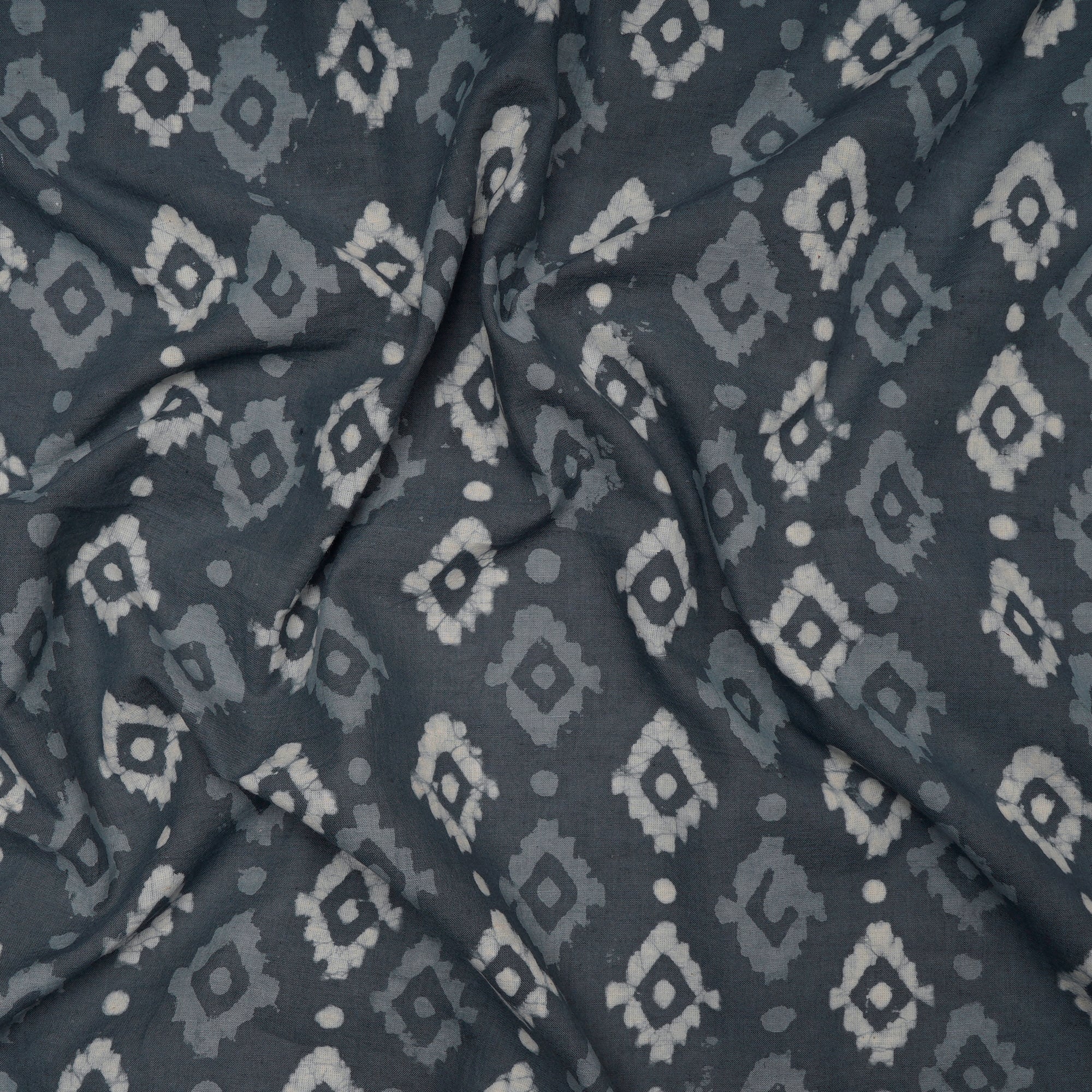 (Pre-Cut 0.75 Mtr) Grey Hand Block Natural Dye Bagru Dabu Printed Cotton Fabric