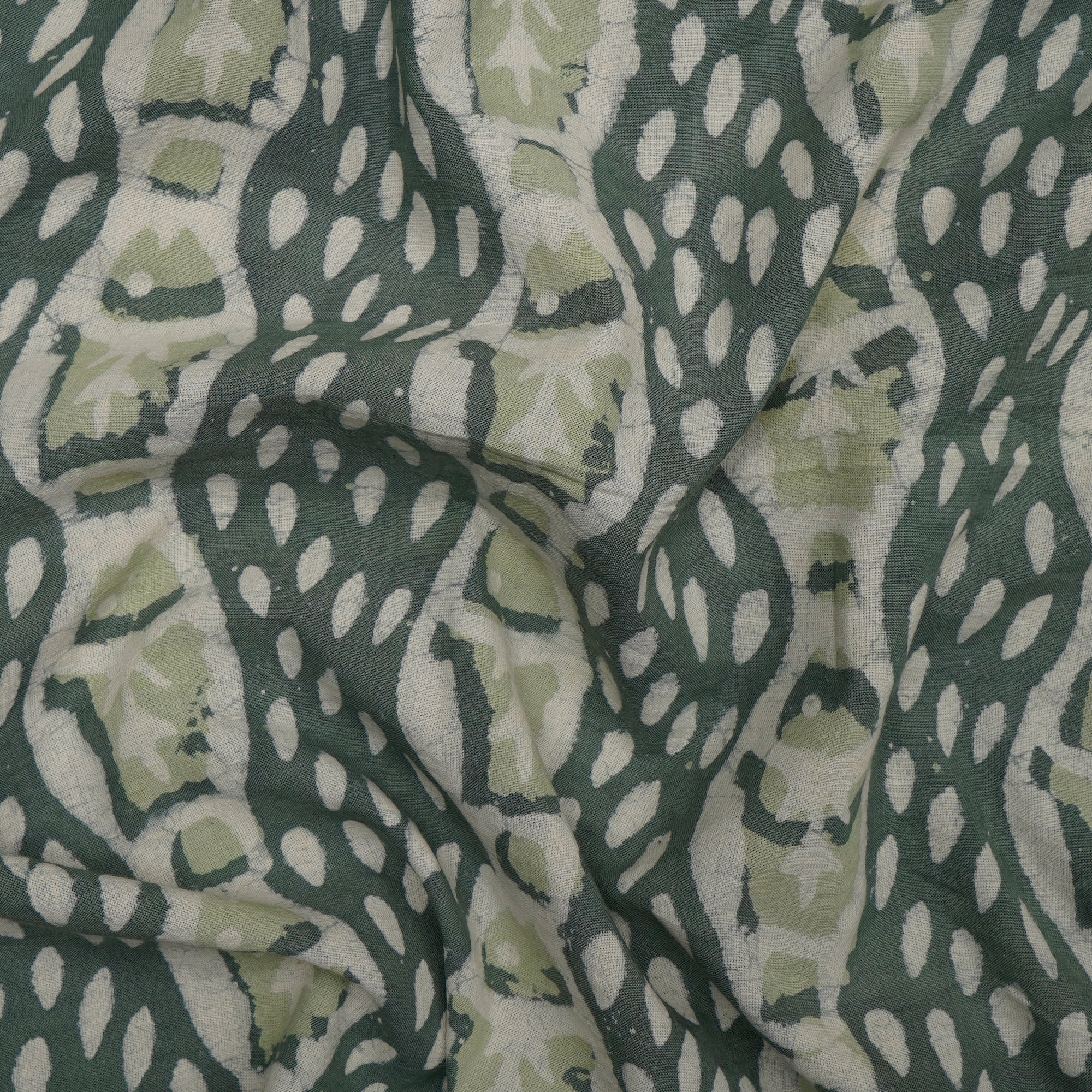 (Pre-Cut 1.20 Mtr) Green Hand Block Natural Dye Bagru Dabu Printed Cotton Fabric
