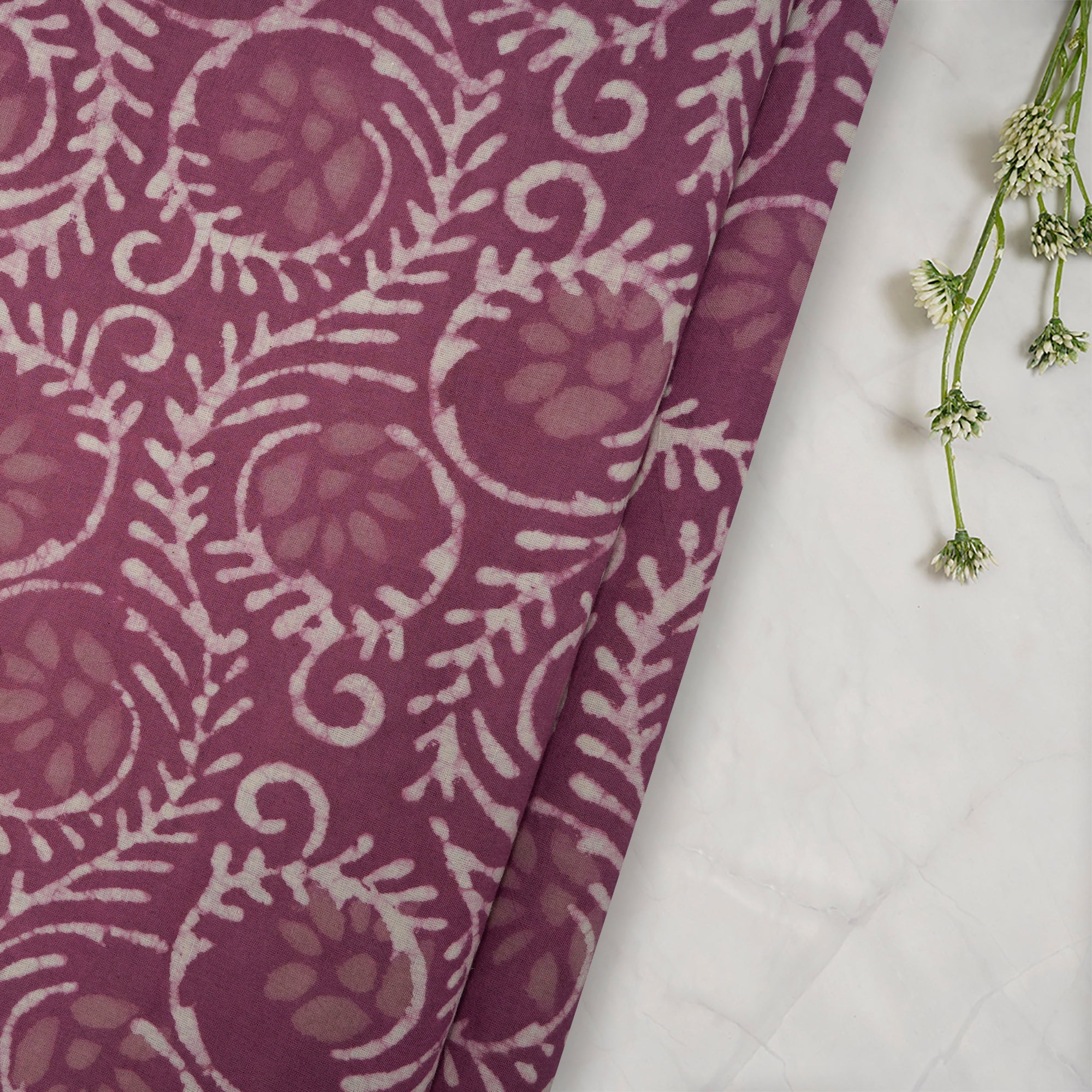 (Pre-Cut 1.75 Mtr) Purple Hand Block Natural Dye Bagru Dabu Printed Cotton Fabric