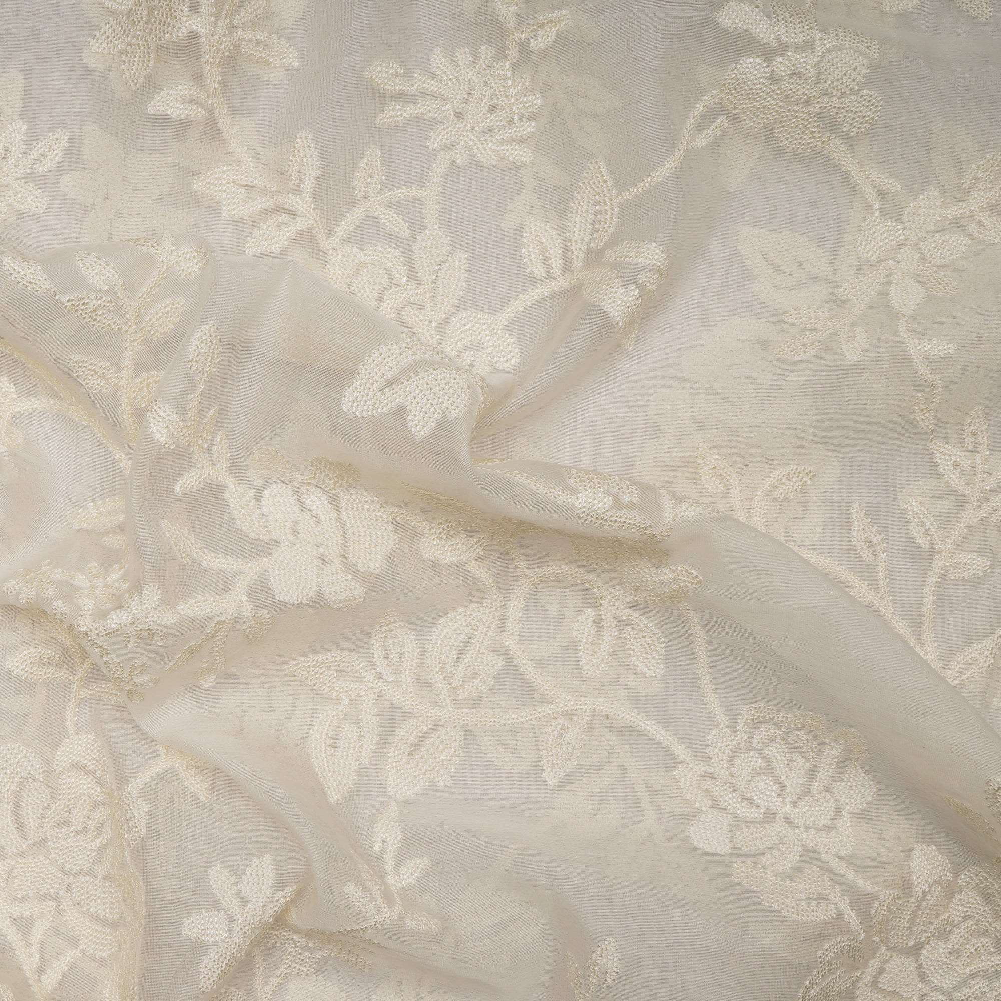 (Pre-Cut 2.30 Mtr) White Embroidered Chanderi Fabric