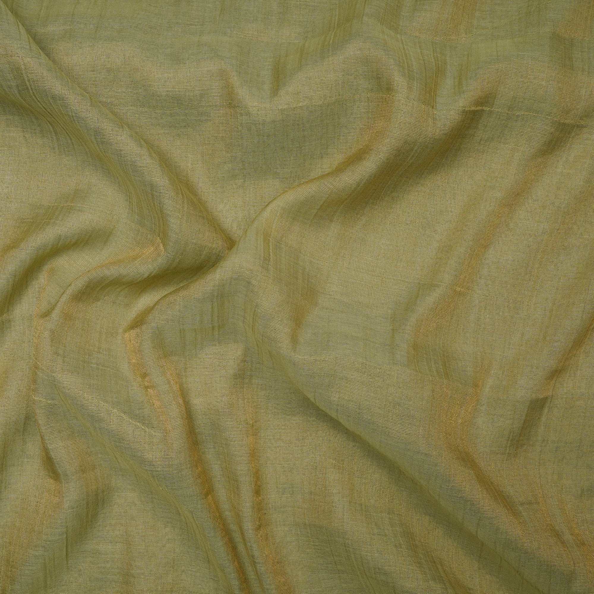 (Pre-Cut 4.40 Mtr) Green Color Piece Dyed Pure Tissue Chanderi Fabric