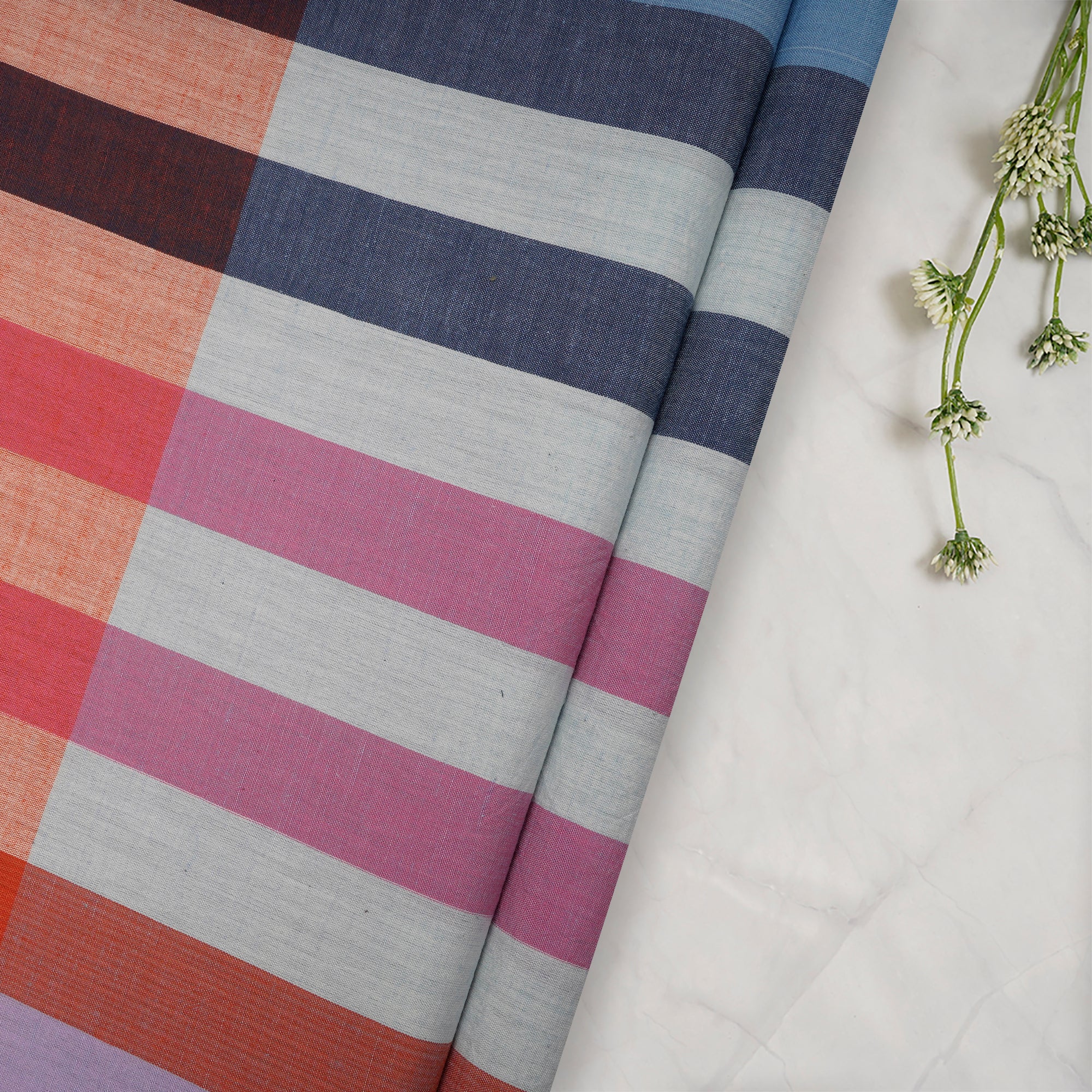 (Pre-Cut 1.50 Mtr) Multi Striped Pattern Premium Cotton Fabric