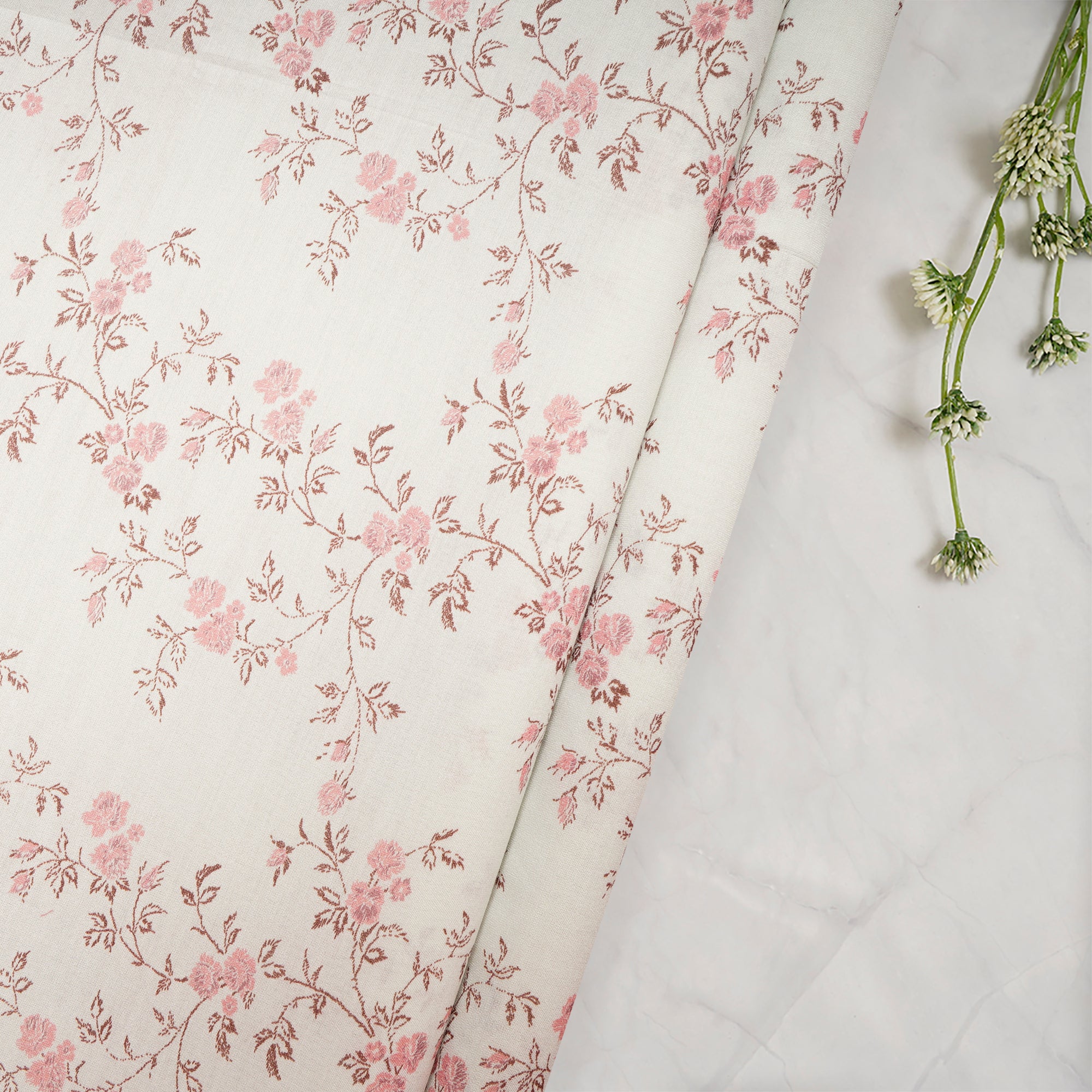 (Pre-Cut 2.50 Mtr )Ice Blue Floral Pattern Digital Printed Chanderi Fabric