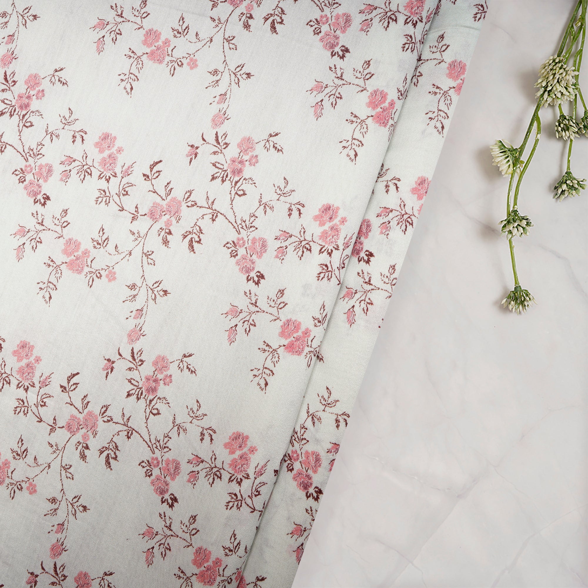(Pre Cut 3.5Mtr ) Ice Wash Floral Pattern Digital Printed Chanderi Fabric