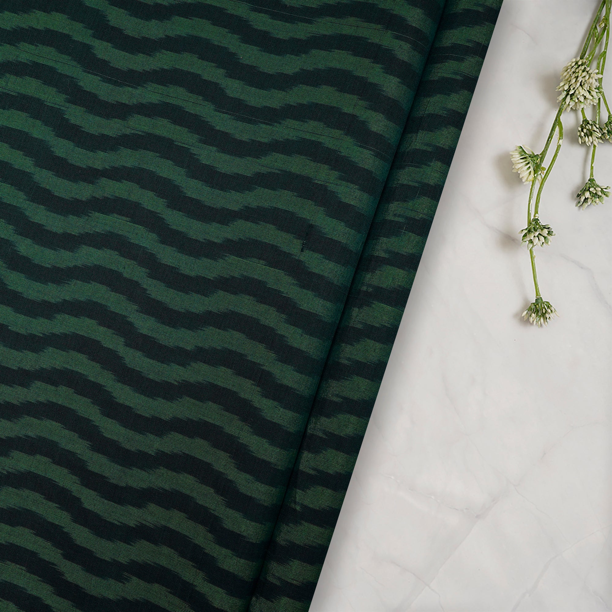 (Pre-Cut 1.50 Mtr ) Emerald Ikat Silk Fabric