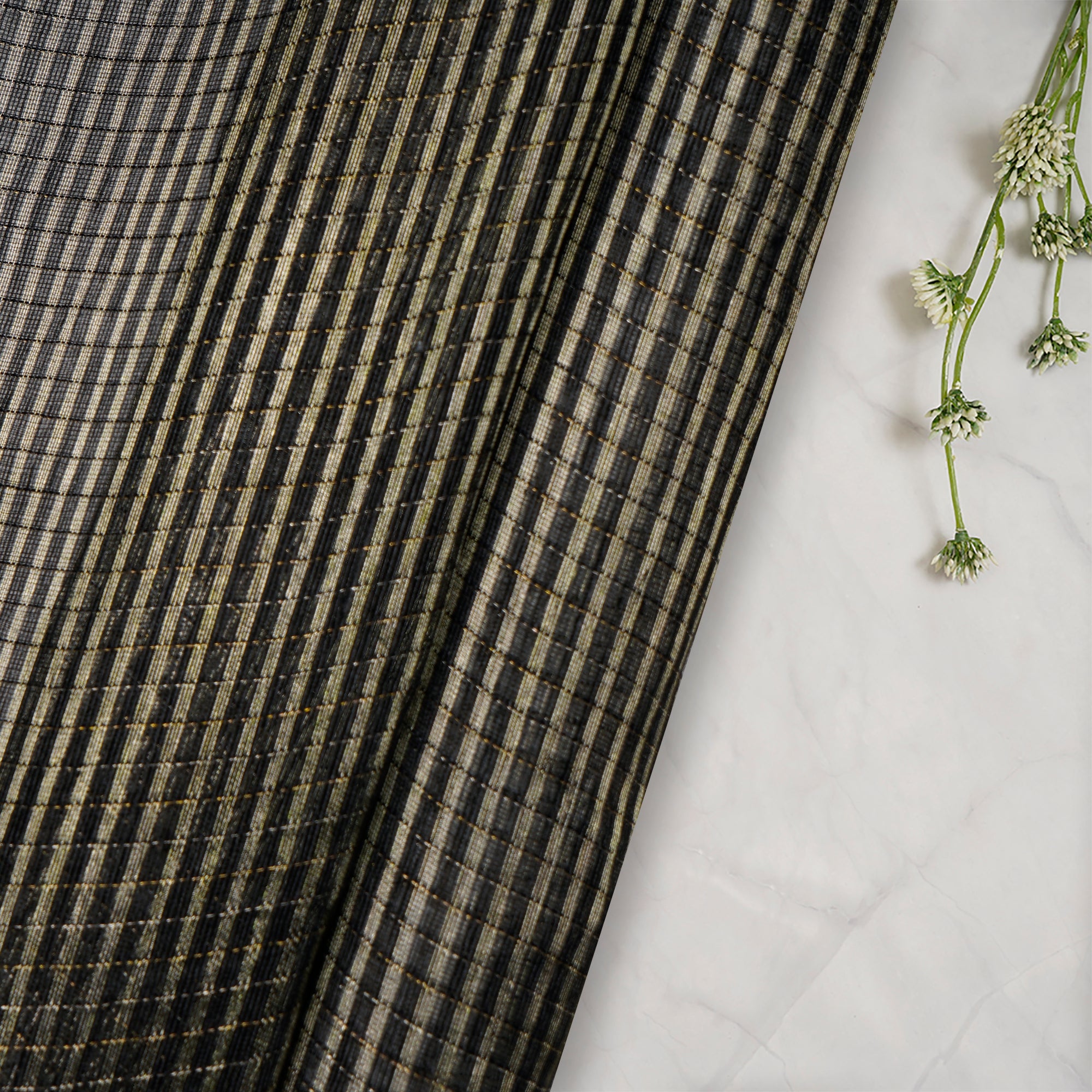(Pre-Cut 0.50 Mtr) Black Color Fancy Cotton Linen Fabric