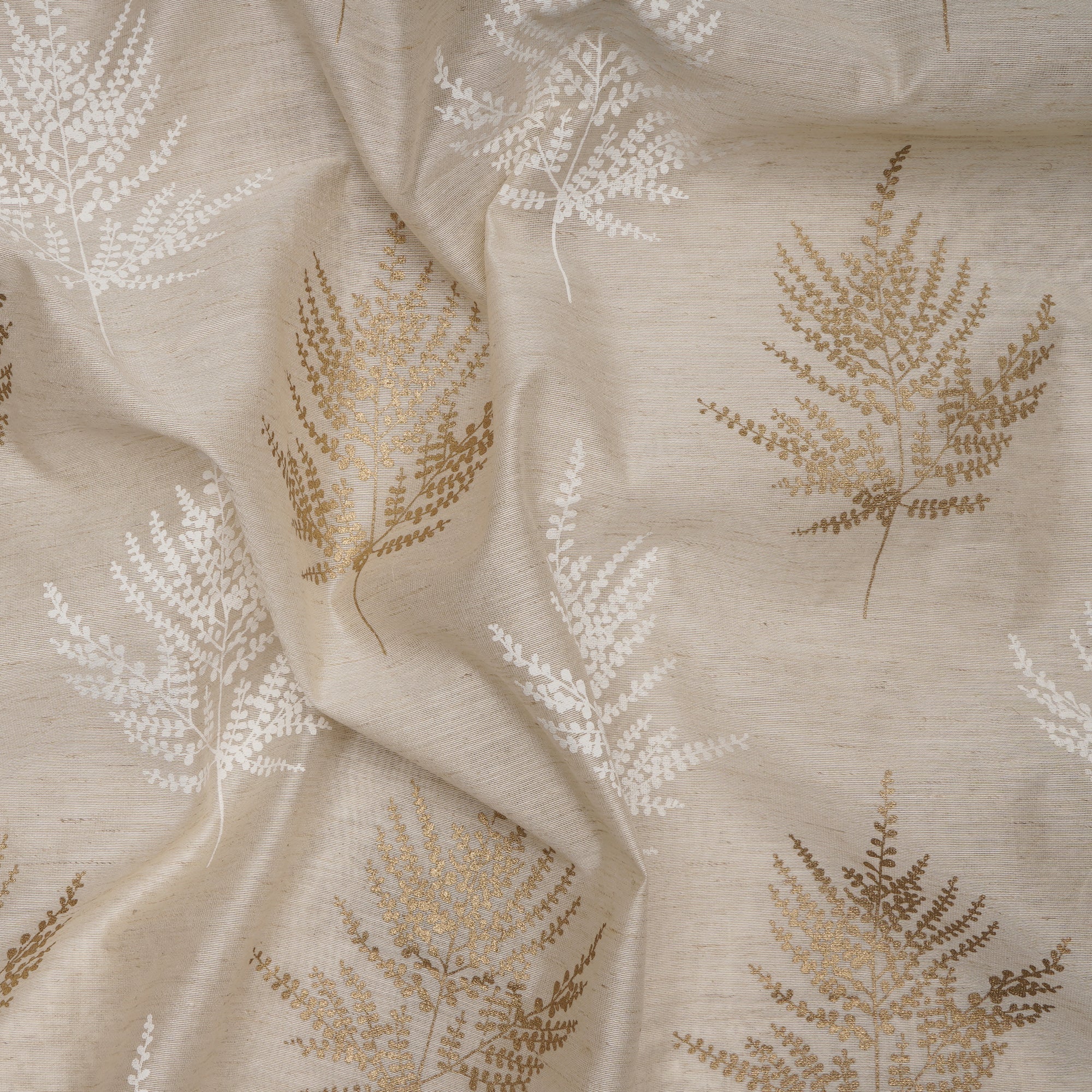 (Pre-Cut 2.50 Mtr) Cream Screen Printed Tussar Linen Fabric