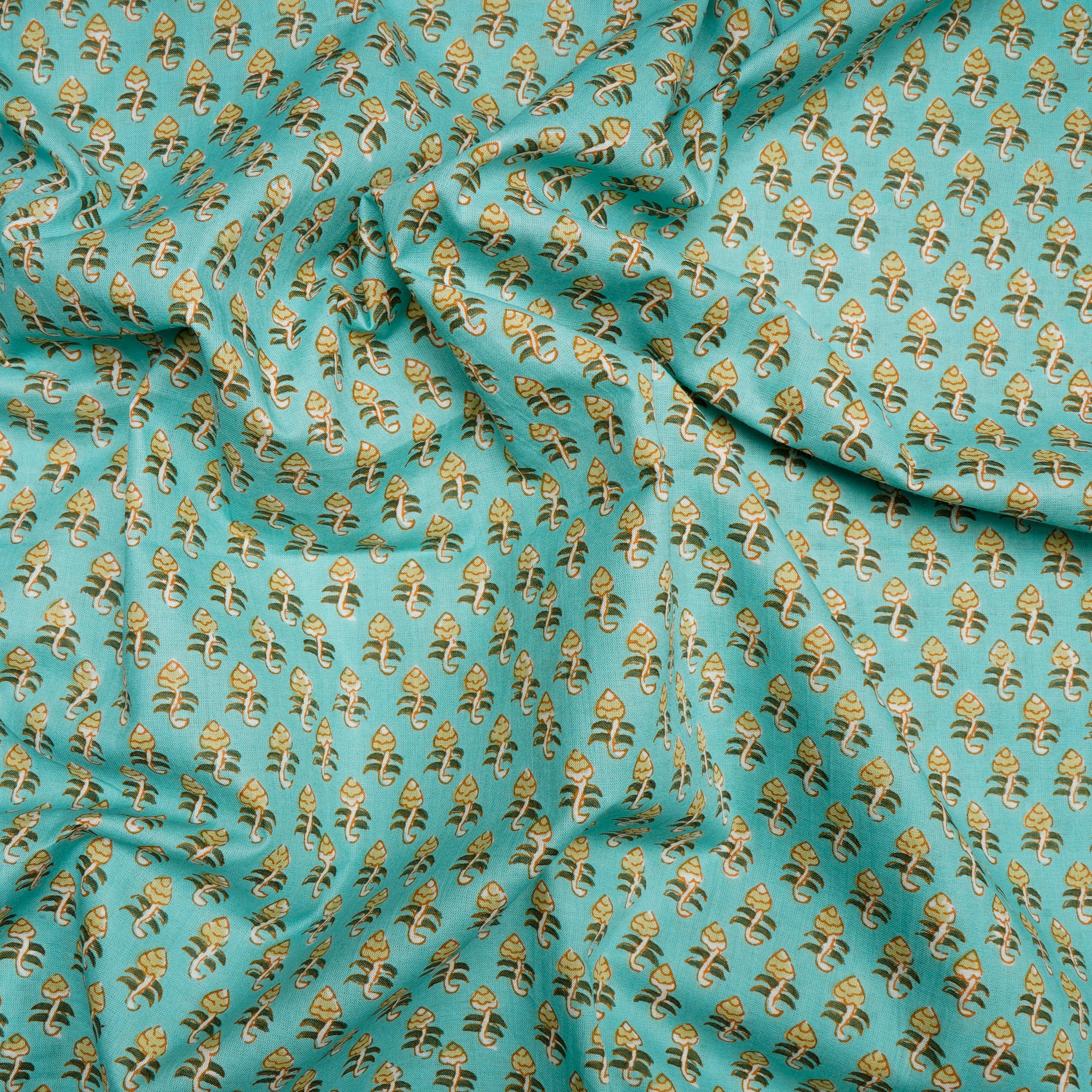 (Pre-Cut 2.10 Mtr)Aqua Screen Print Cotton Fabric