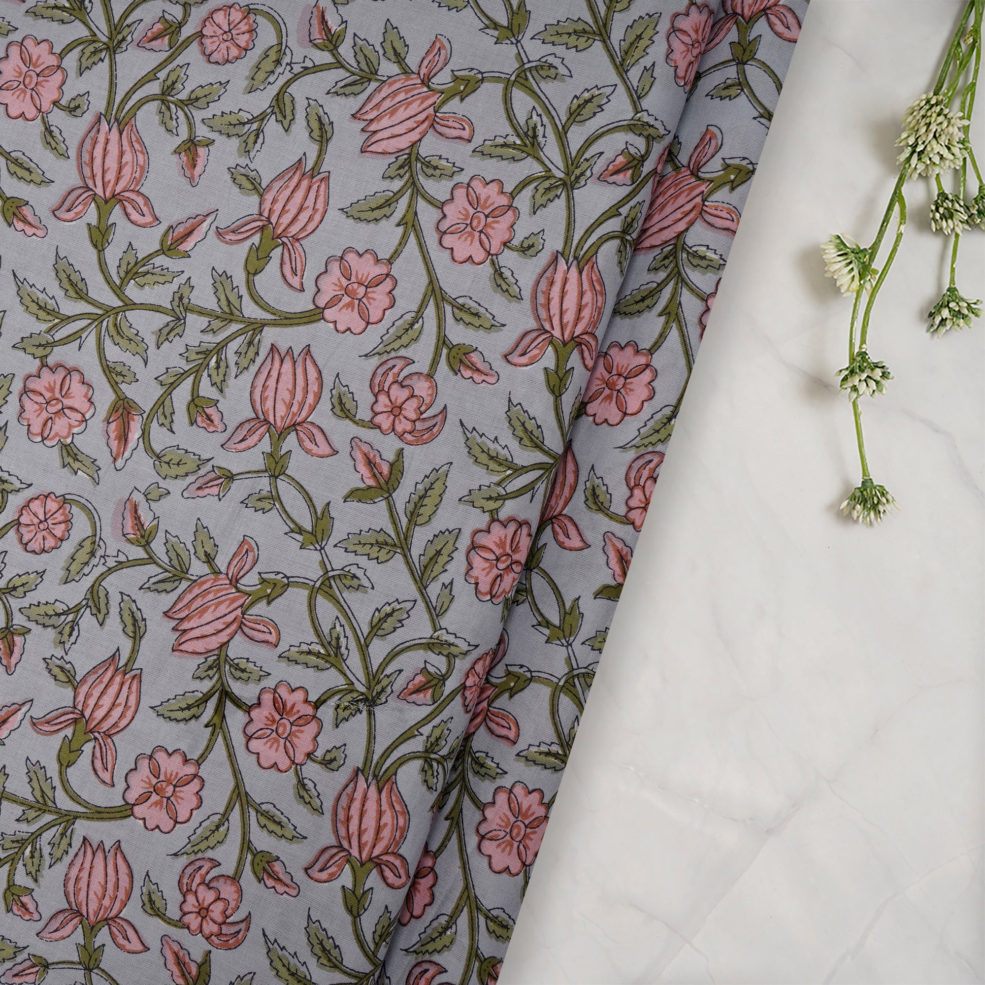 (Pre-Cut 2.20 Mtr) Slate Screen Print Cotton Fabric