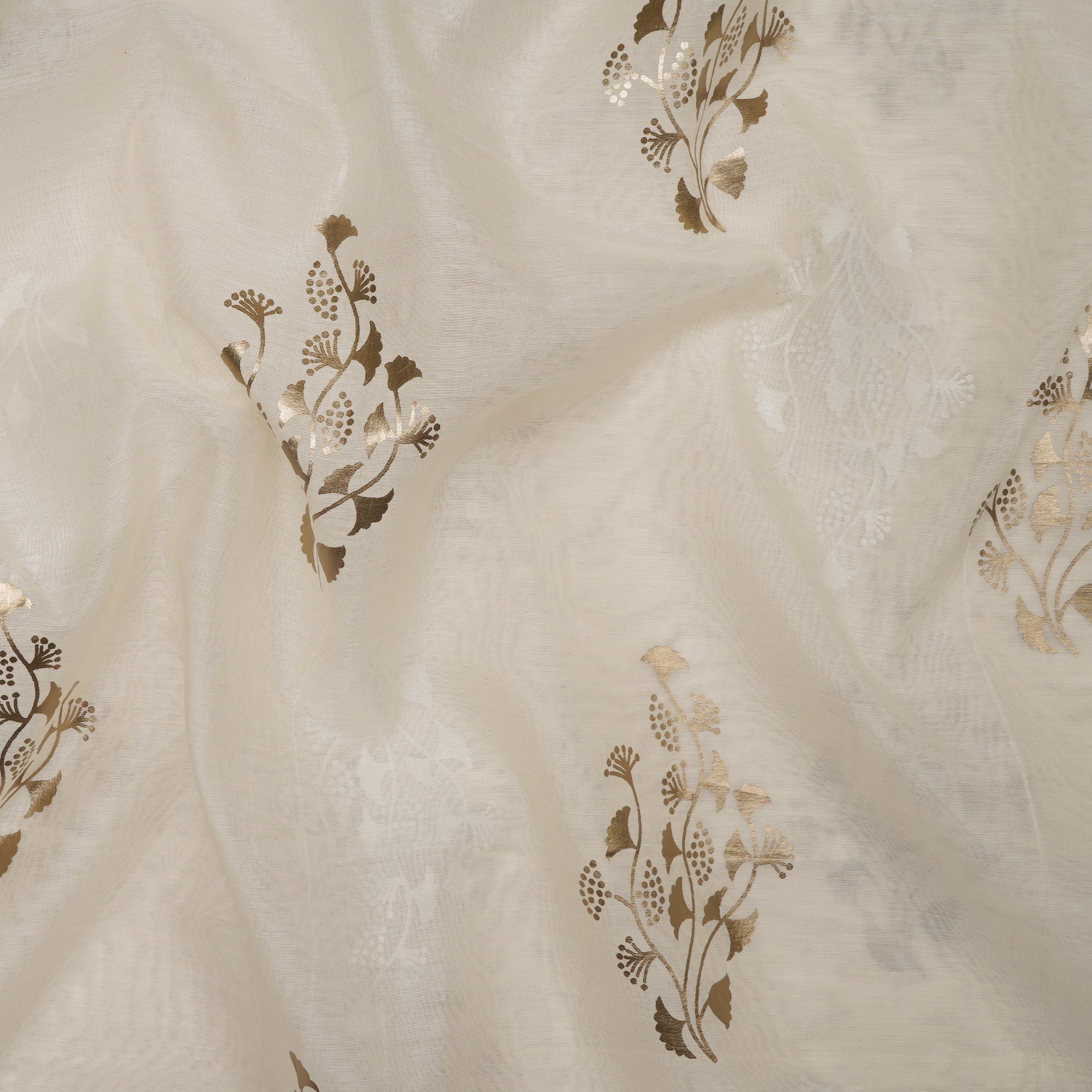 (Pre-Cut 4.90 Mtr) Cream Printed Pure Chanderi Fabric