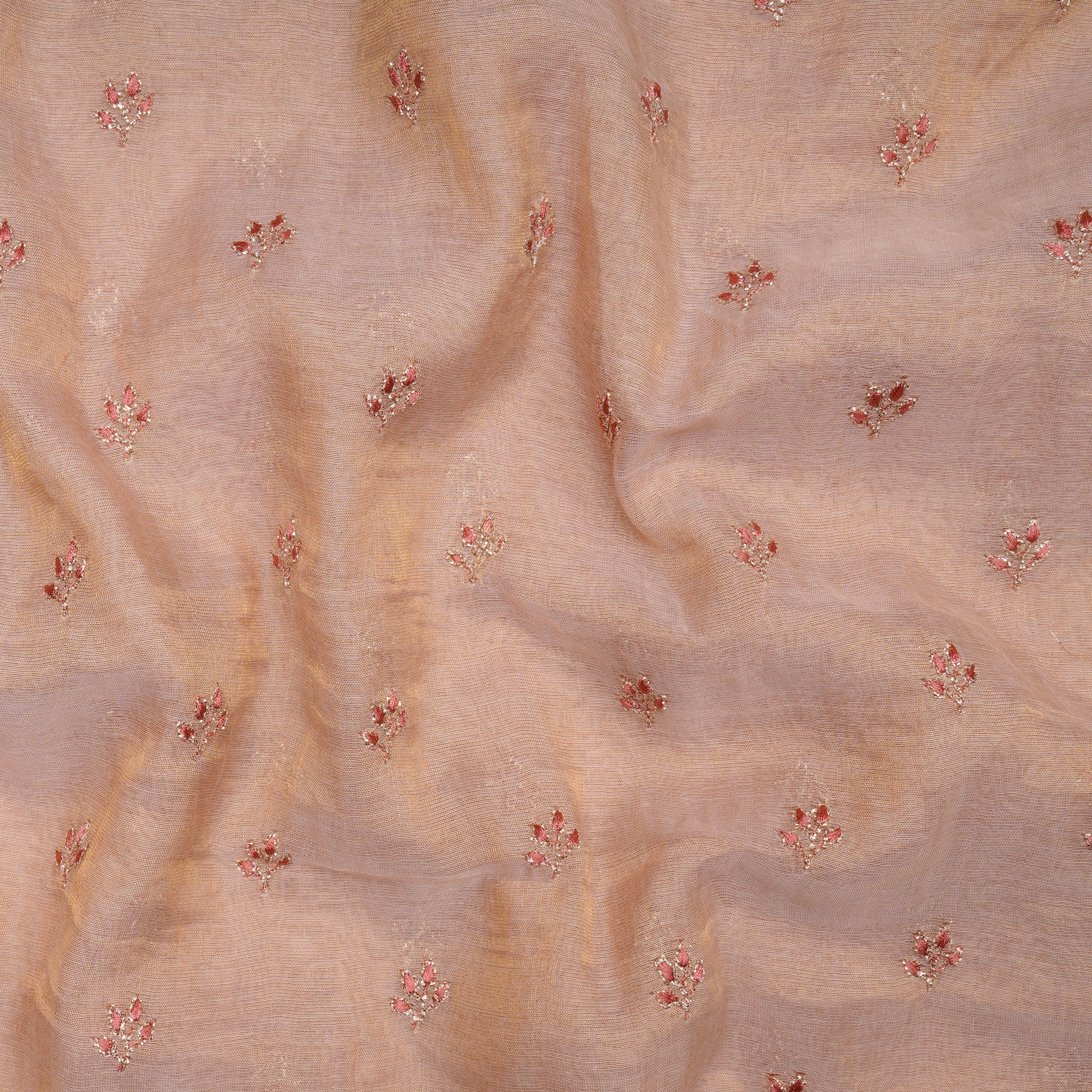 (Pre-Cut 2.50 Mtr) Baby Pink Embroidered Pure Tissue Chanderi Fabric