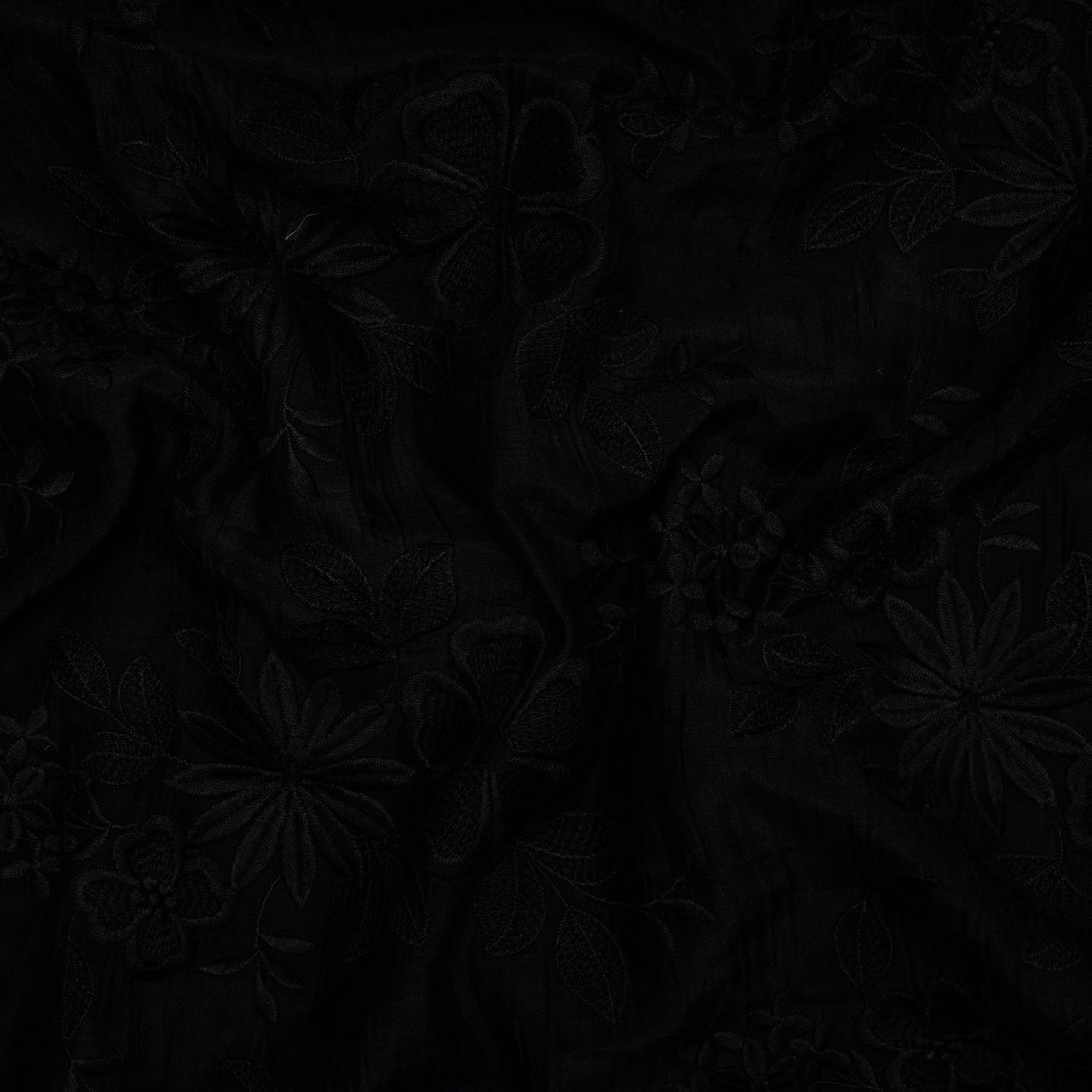 (Pre-Cut 1.50 Mtr) Black Embroidered Pure Chanderi Fabric