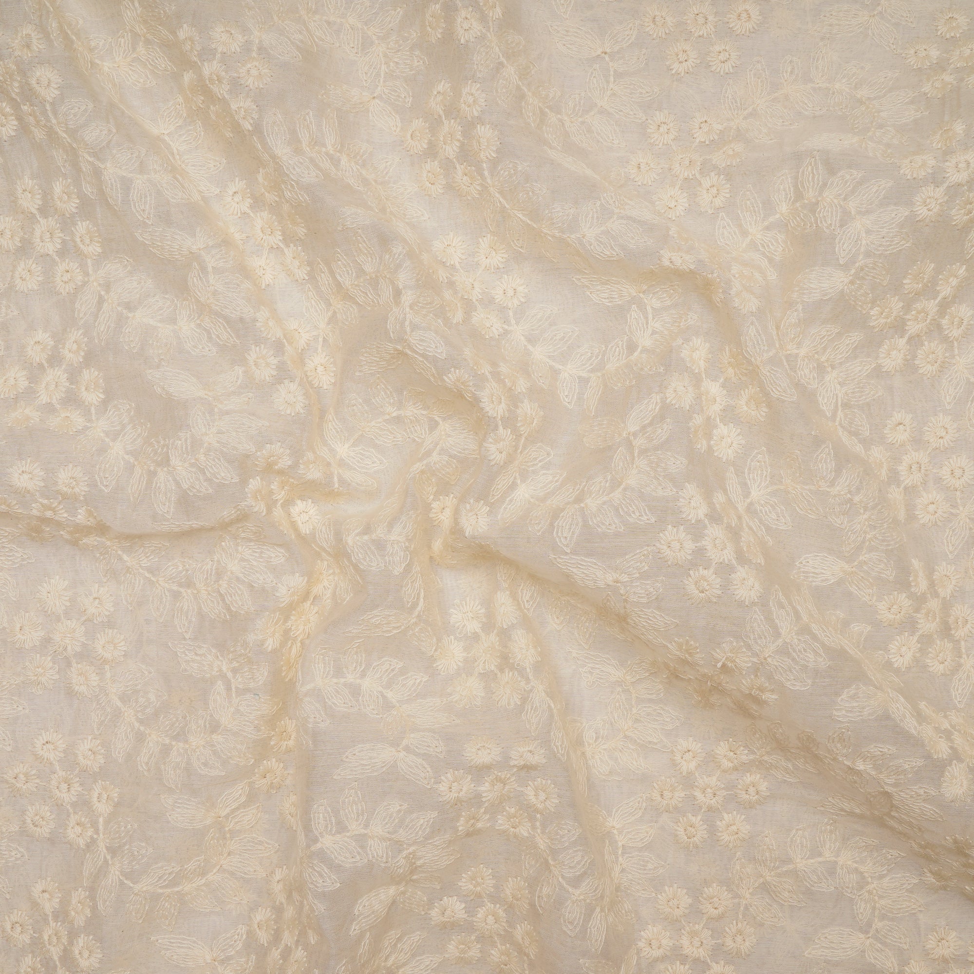 (Pre-Cut 1.50 Mtr) Cream Embroidered Pure Chanderi Fabric