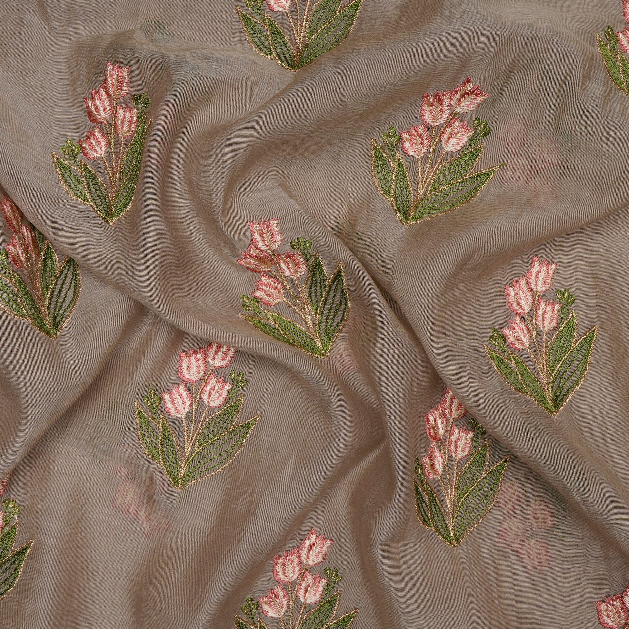 (Pre Cut 1.50 Mtr) Grey Embroidered Pure Chanderi Fabric