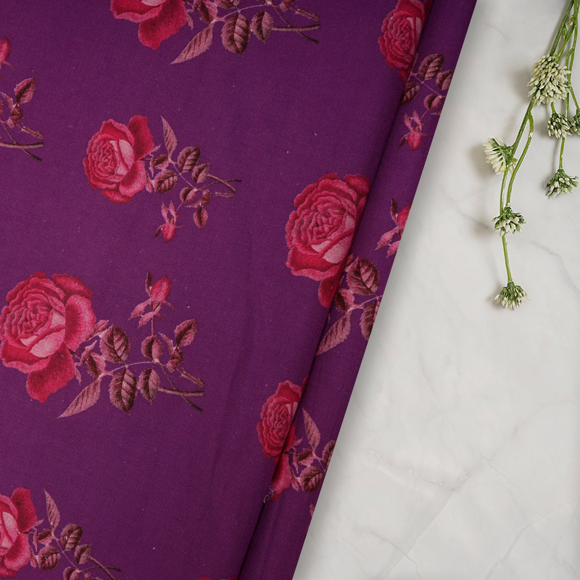 (Pre Cut 2.50 Mtr ) Purple Digital Printed Pure Cotton Fabric