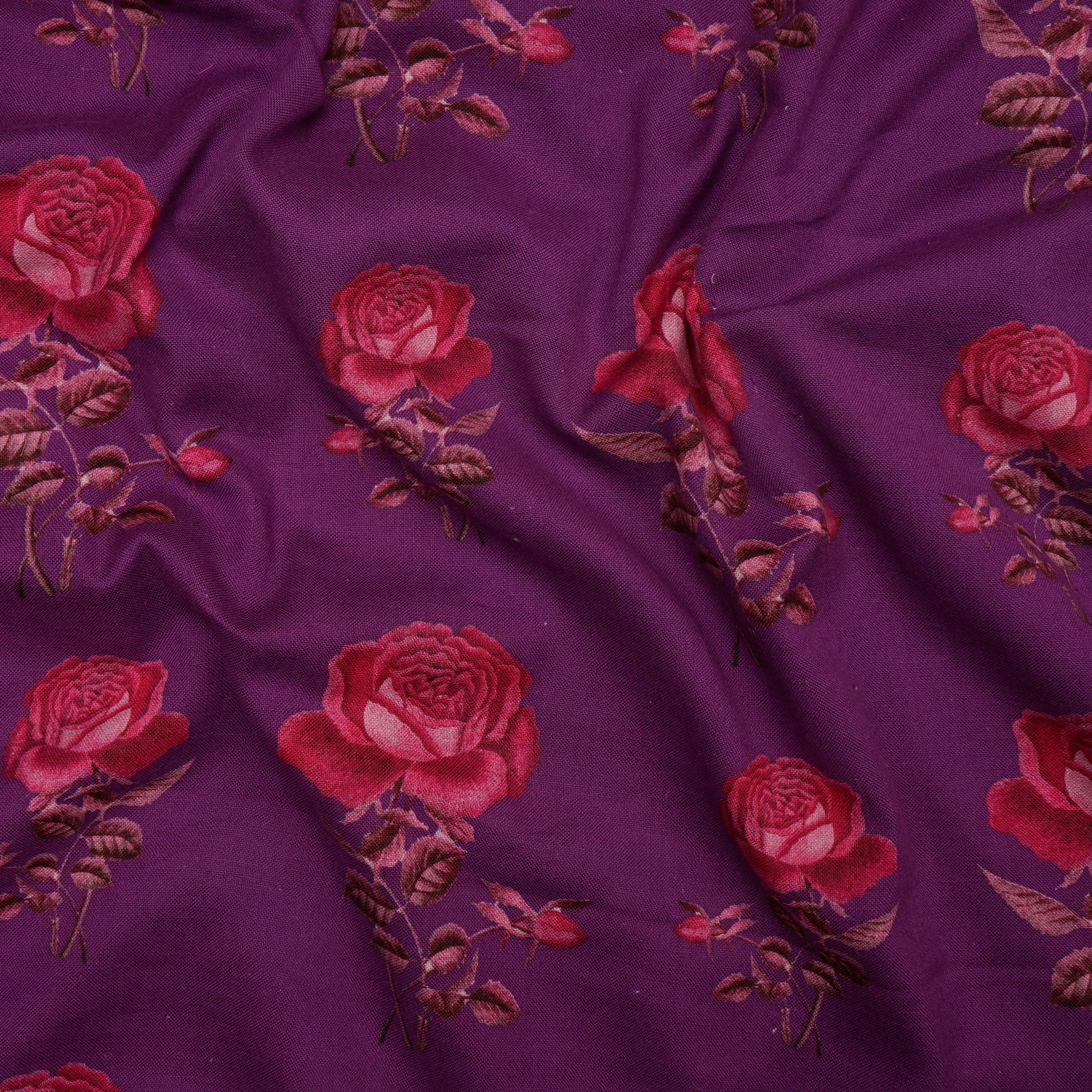 (Pre Cut 2.50 Mtr ) Purple Digital Printed Pure Cotton Fabric