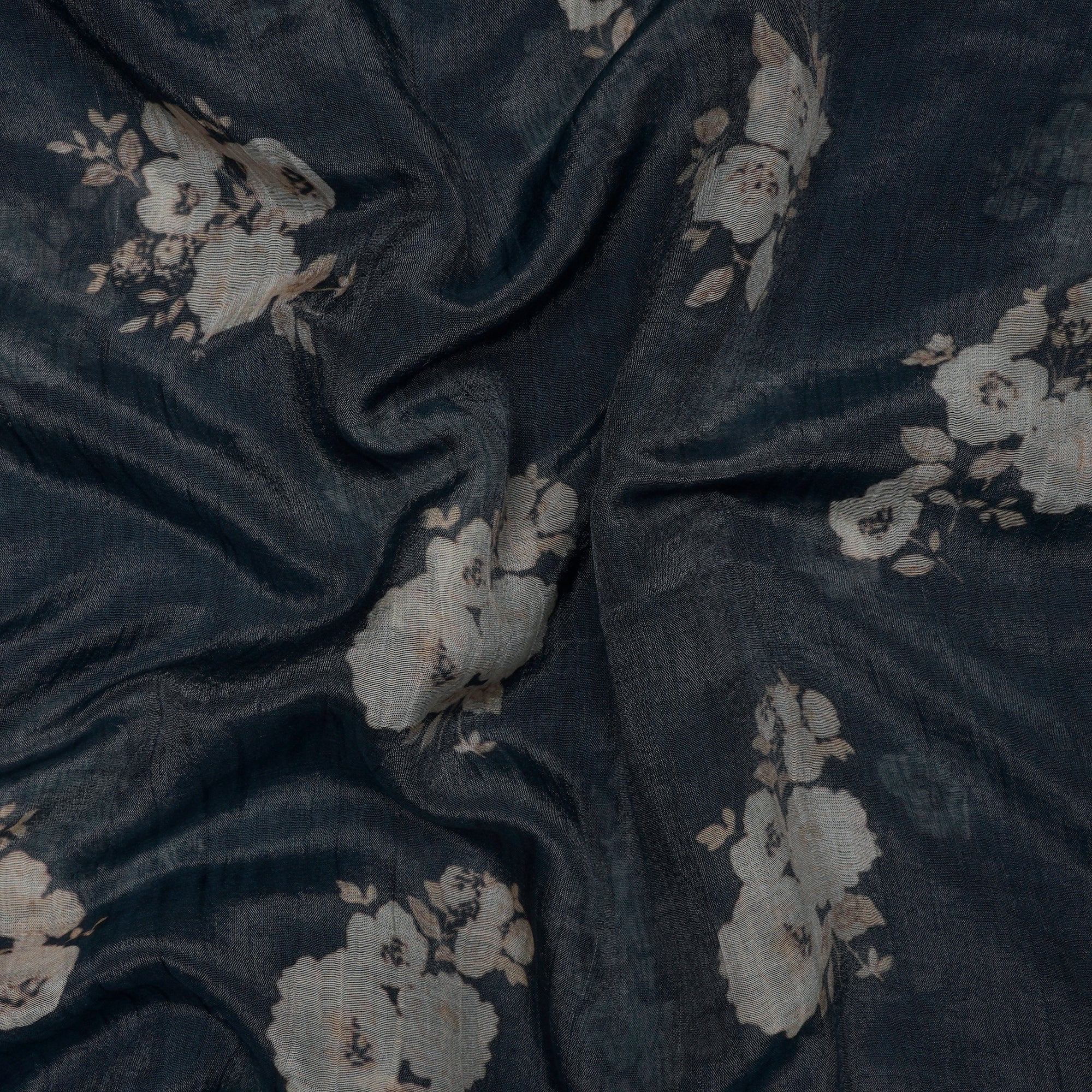 (Pre-Cut 4.20 Mtr) Black Digital Printed Pure Chanderi Fabric