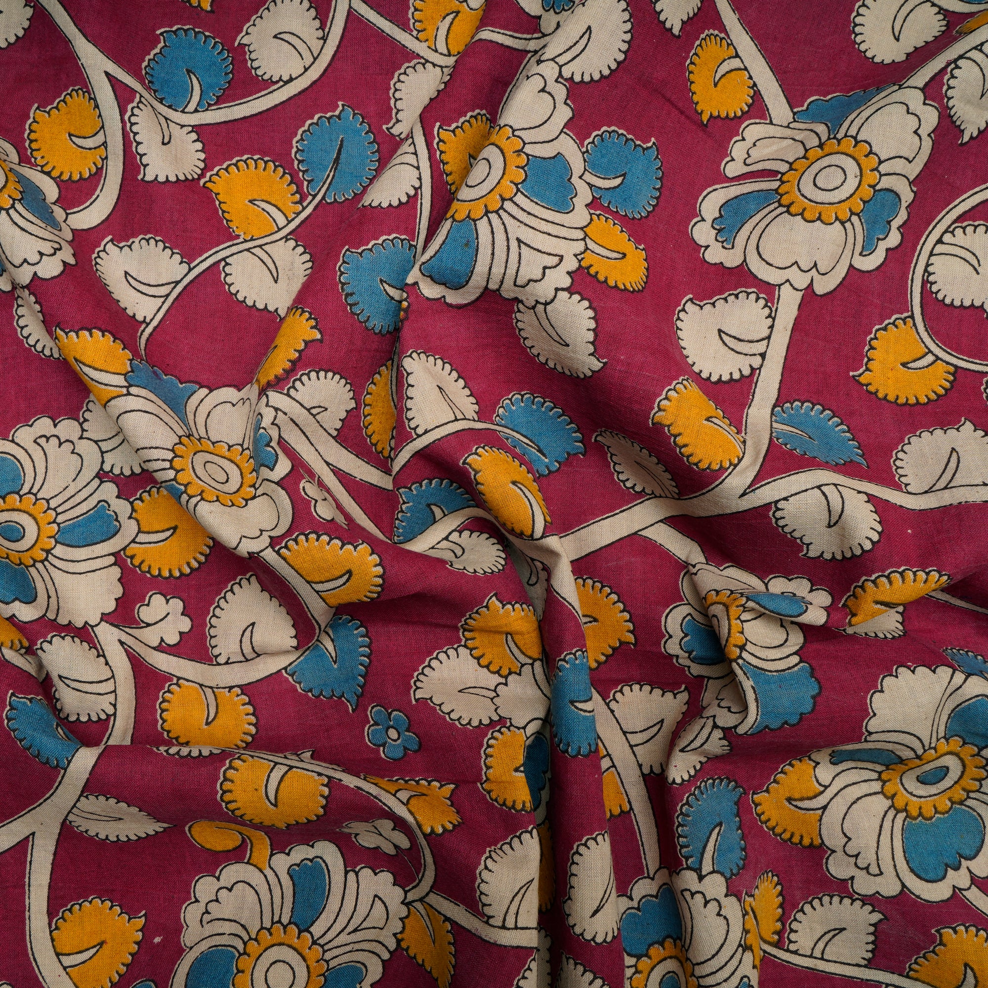 (Pre Cut 1.50 Mtr )Multi Floral Pattern Screen Printed kalamkari Cotton Fabric
