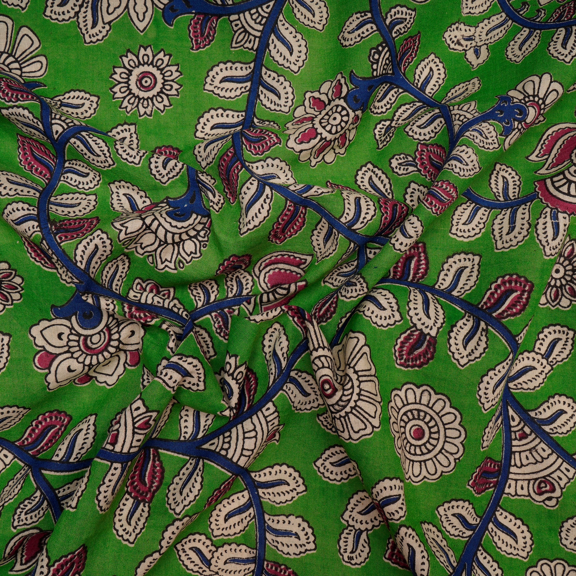 (Pre Cut 1.50 Mtr )Multi Floral Pattern Screen Printed kalamkari Cotton Fabric