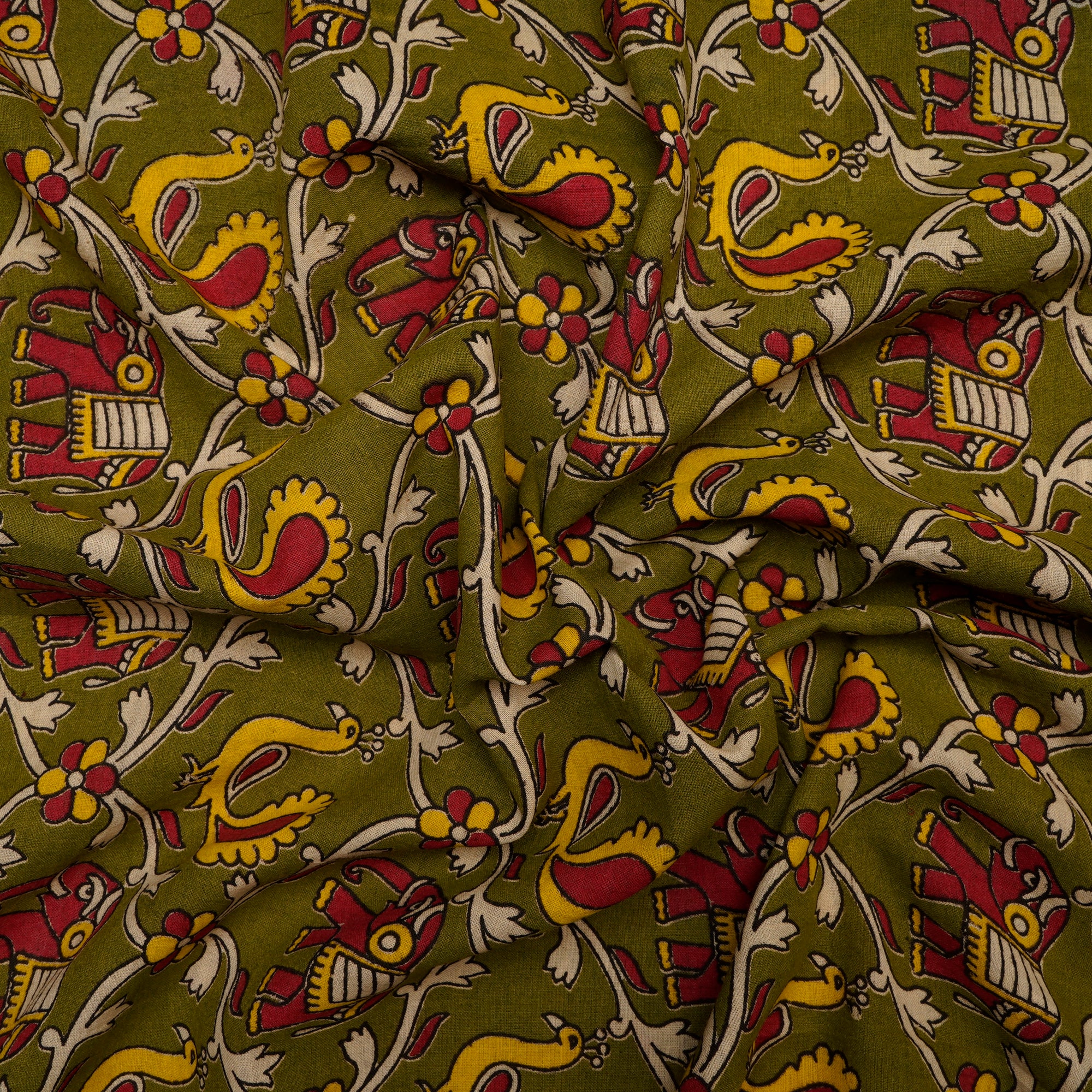 (Pre Cut 1.50 Mtr )Multi Traditional Pattern Screen Printed kalamkari Cotton Fabric
