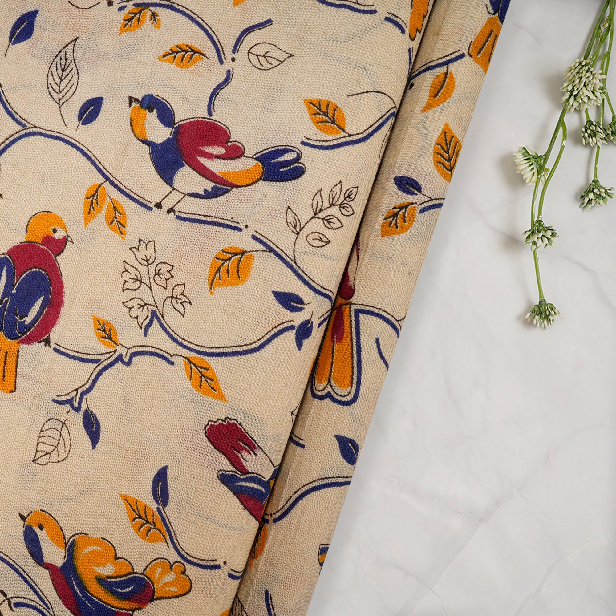 (Pre Cut 1.50 Mtr )Multi Animal Pattern Screen Printed kalamkari Cotton Fabric