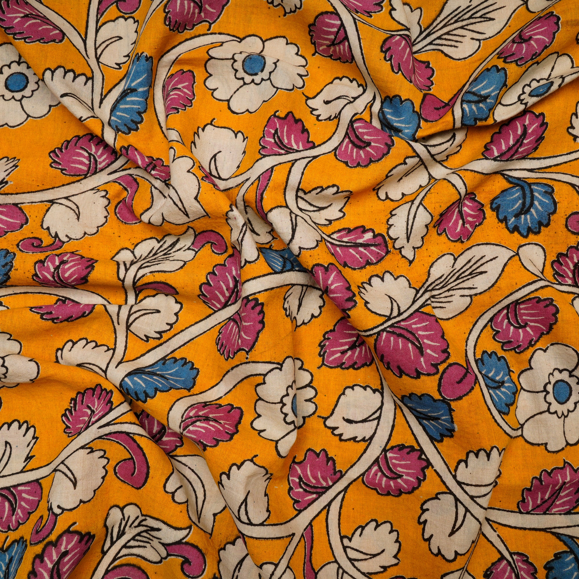 (Pre Cut 1.50 Mtr )Multi Floral Pattern Screen Printed kalamkari Cotton Fabric