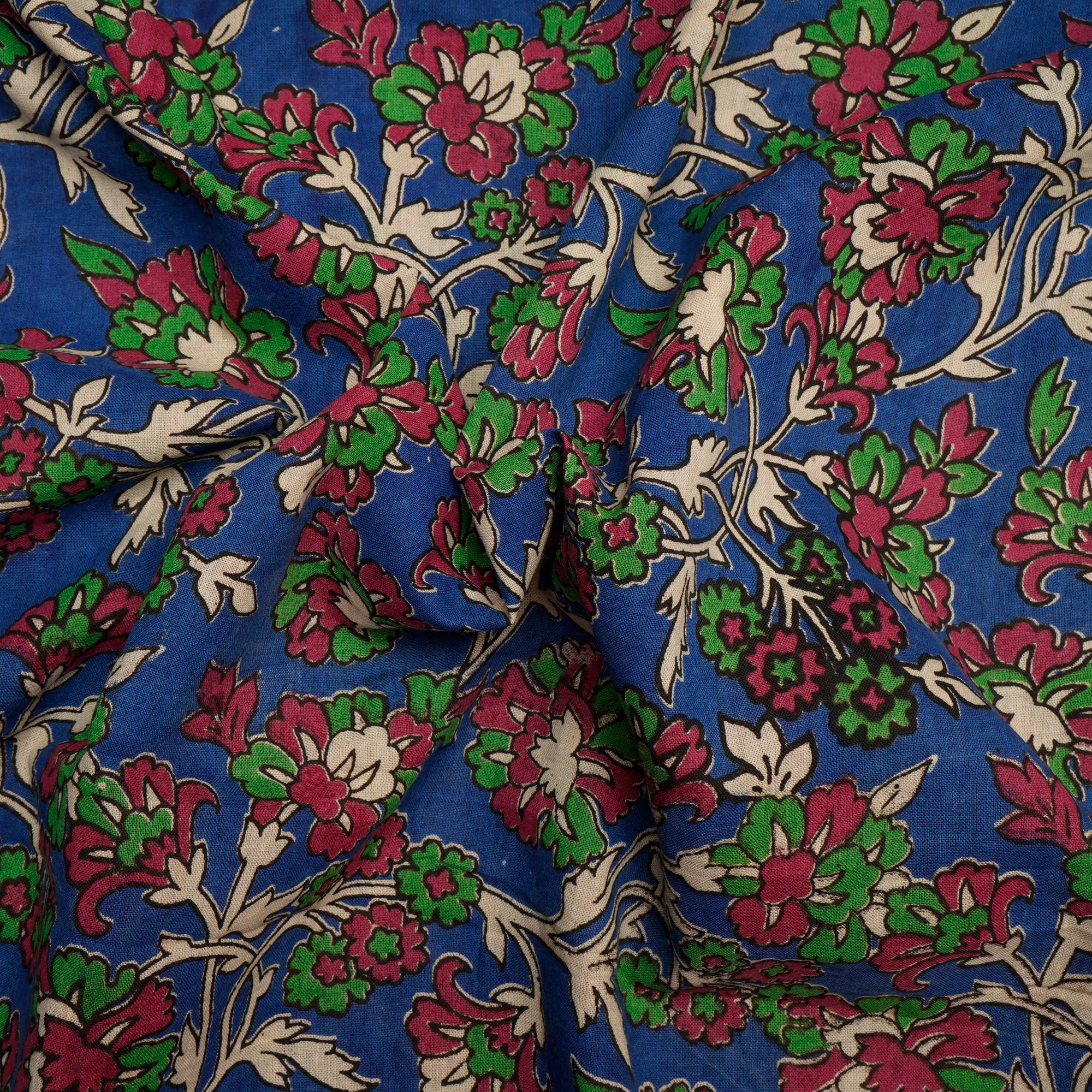 (Pre Cut 1.50 Mtr )Multi Floral Pattern Screen Printed kalamkari Cotton Fabric