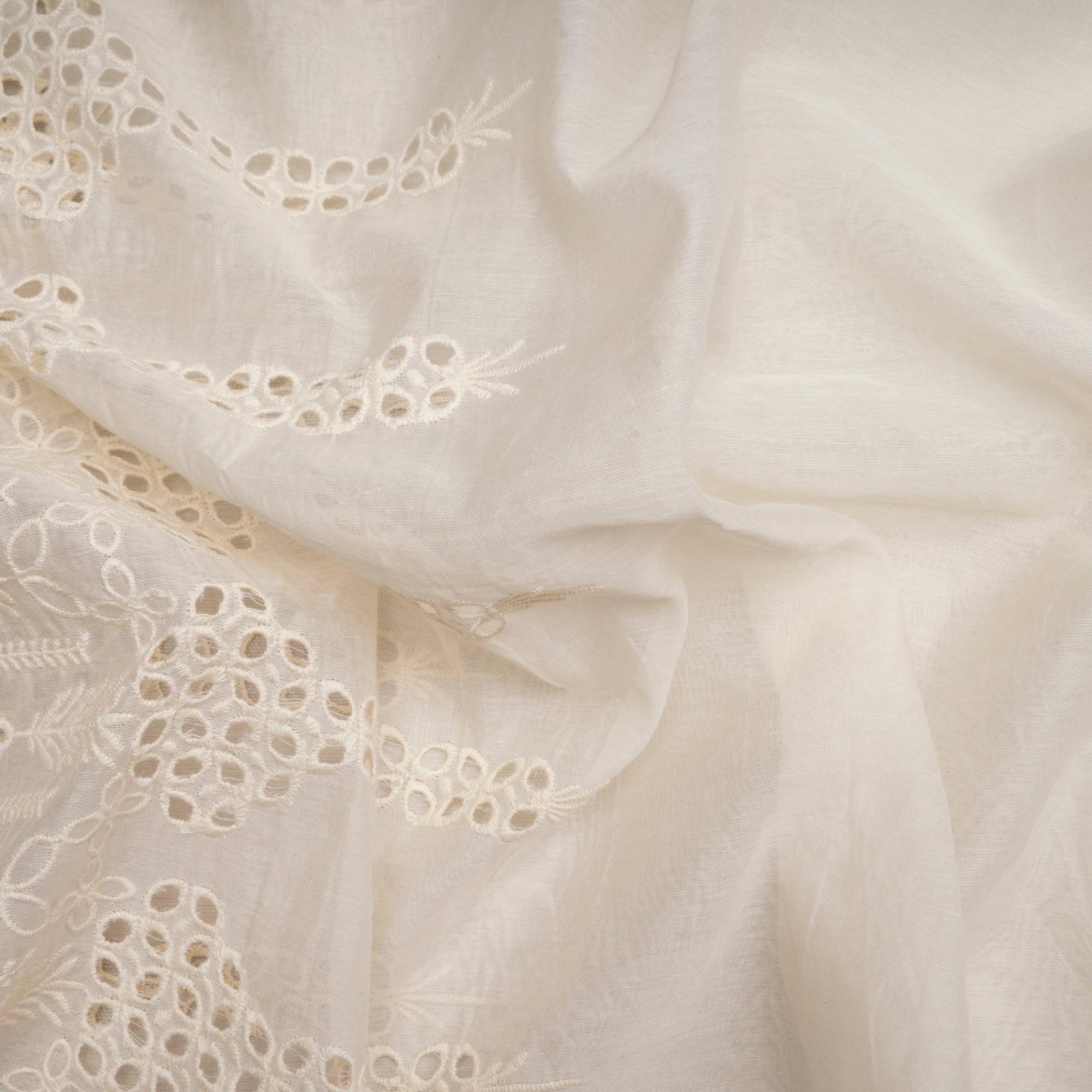 (Pre Cut 1.00 Mtr )White Embroidered Fine Chanderi Fabric