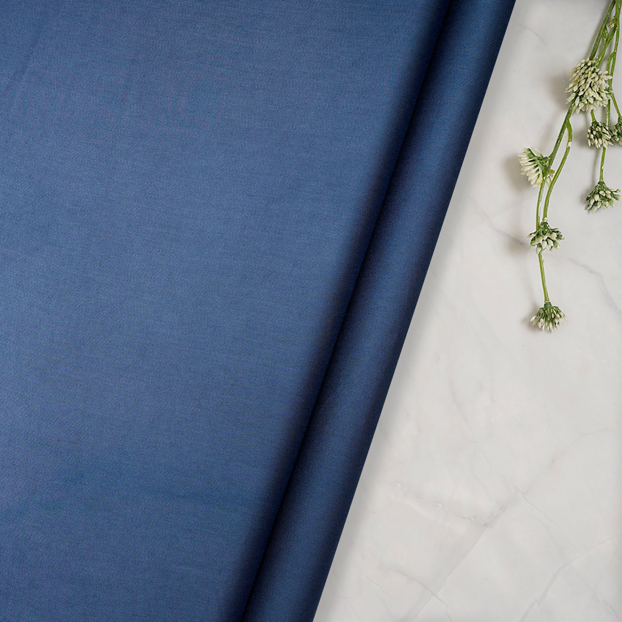 (Pre Cut 1.10 Mtr )Blue Piece Dyed Viscose Modal Satin Fabric