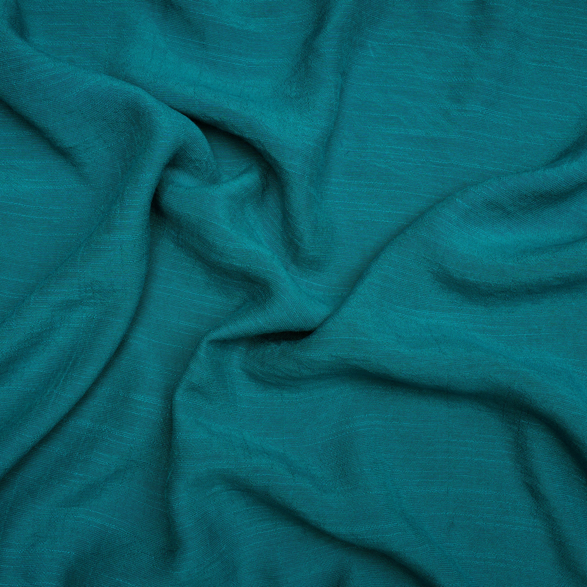 (Pre Cut 1.40 Mtr )Turquoise Color Yarn Dyed Linen Crepe Fabric