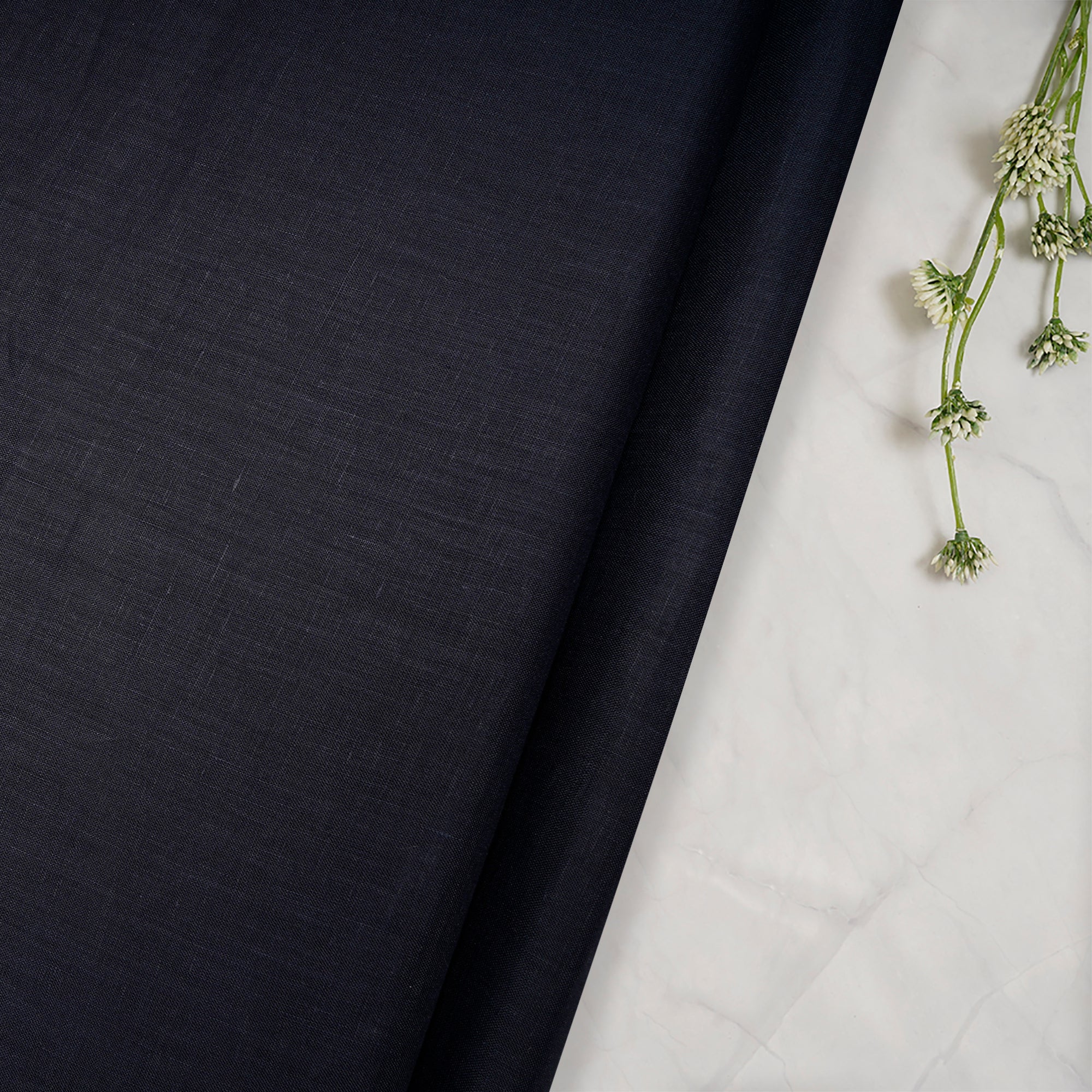 (Pre Cut 1.50 Mtr ) Black Plain Fine Linen Fabric