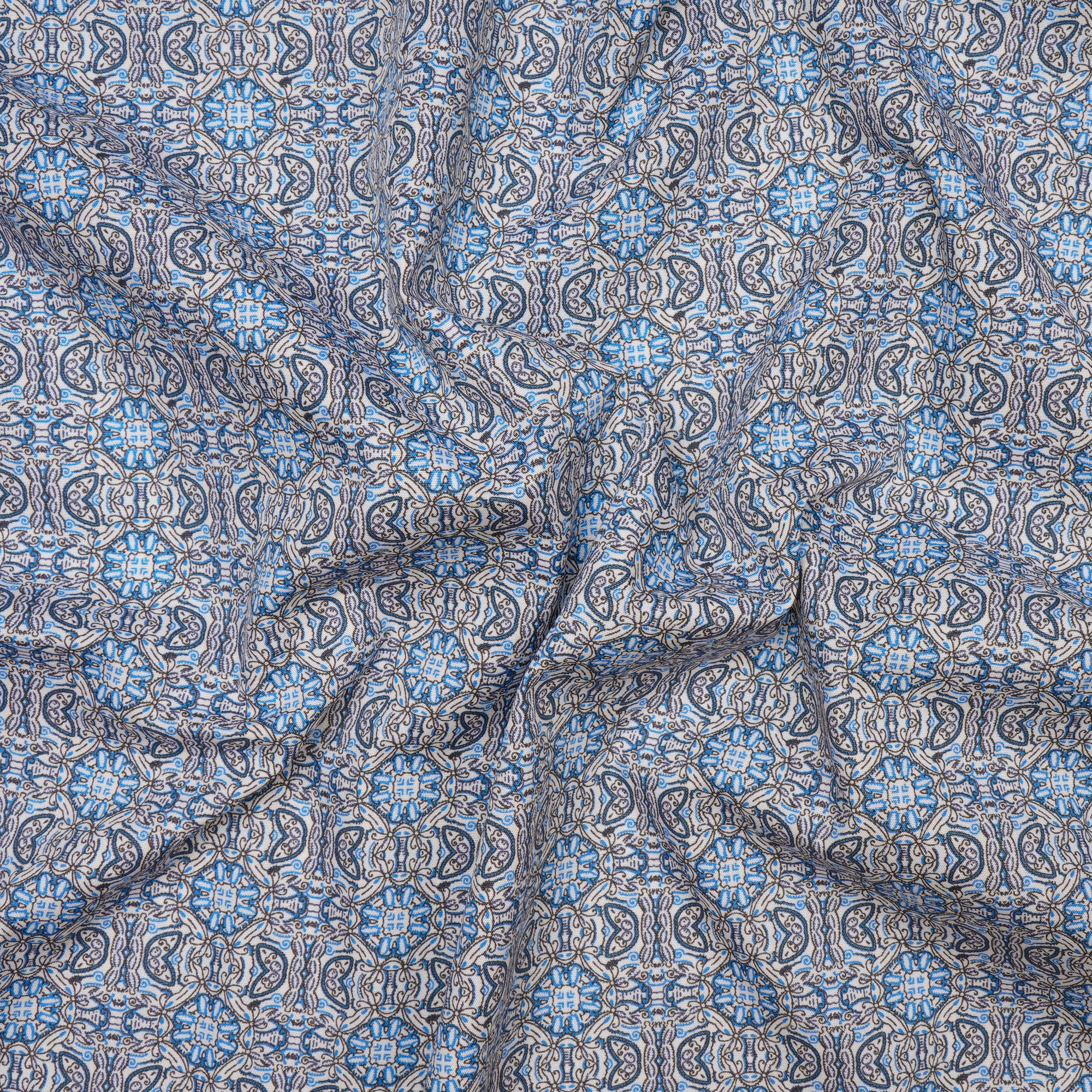 White-Blue All Over Pattern Premium Cotton Printed Unstitched Men's Shirt Piece (58 Inches | 1.60 Meters)