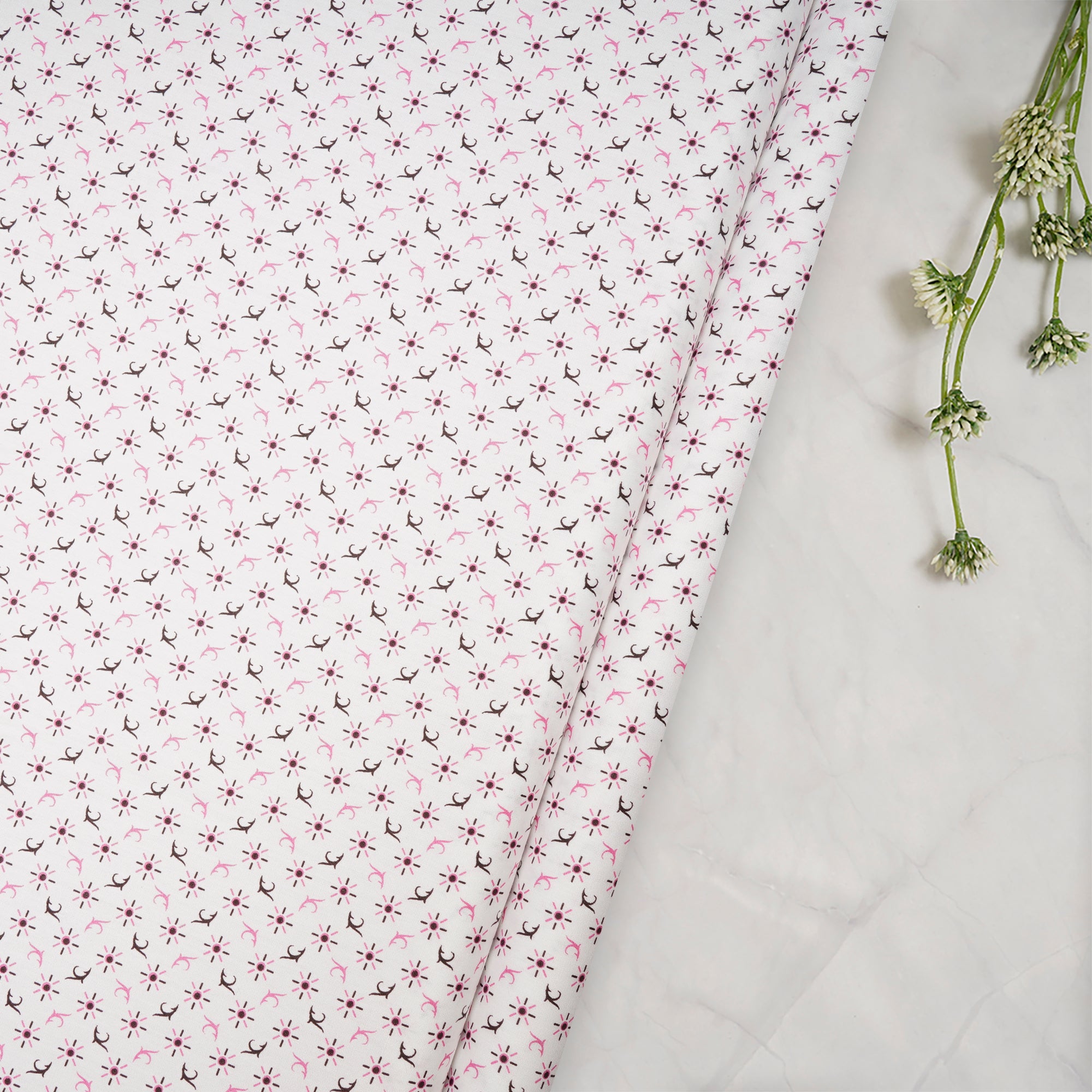 White-Pink All Over Pattern Premium Cotton Printed Unstitched Men's Shirt Piece (58 Inches | 1.60 Meters)