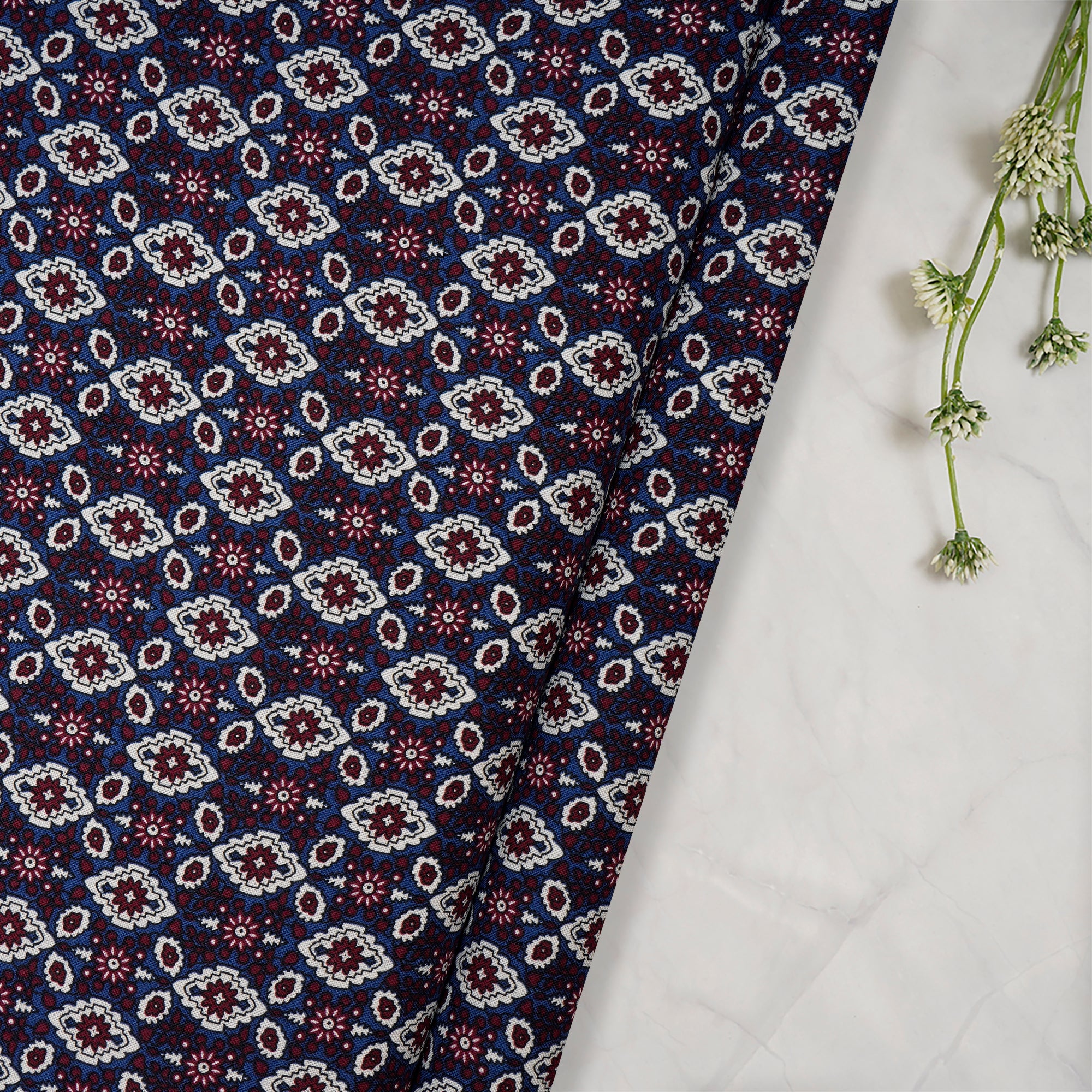 Blue-Red All Over Pattern Premium Cotton Printed Unstitched Men's Shirt Piece (58 Inches | 1.60 Meters)