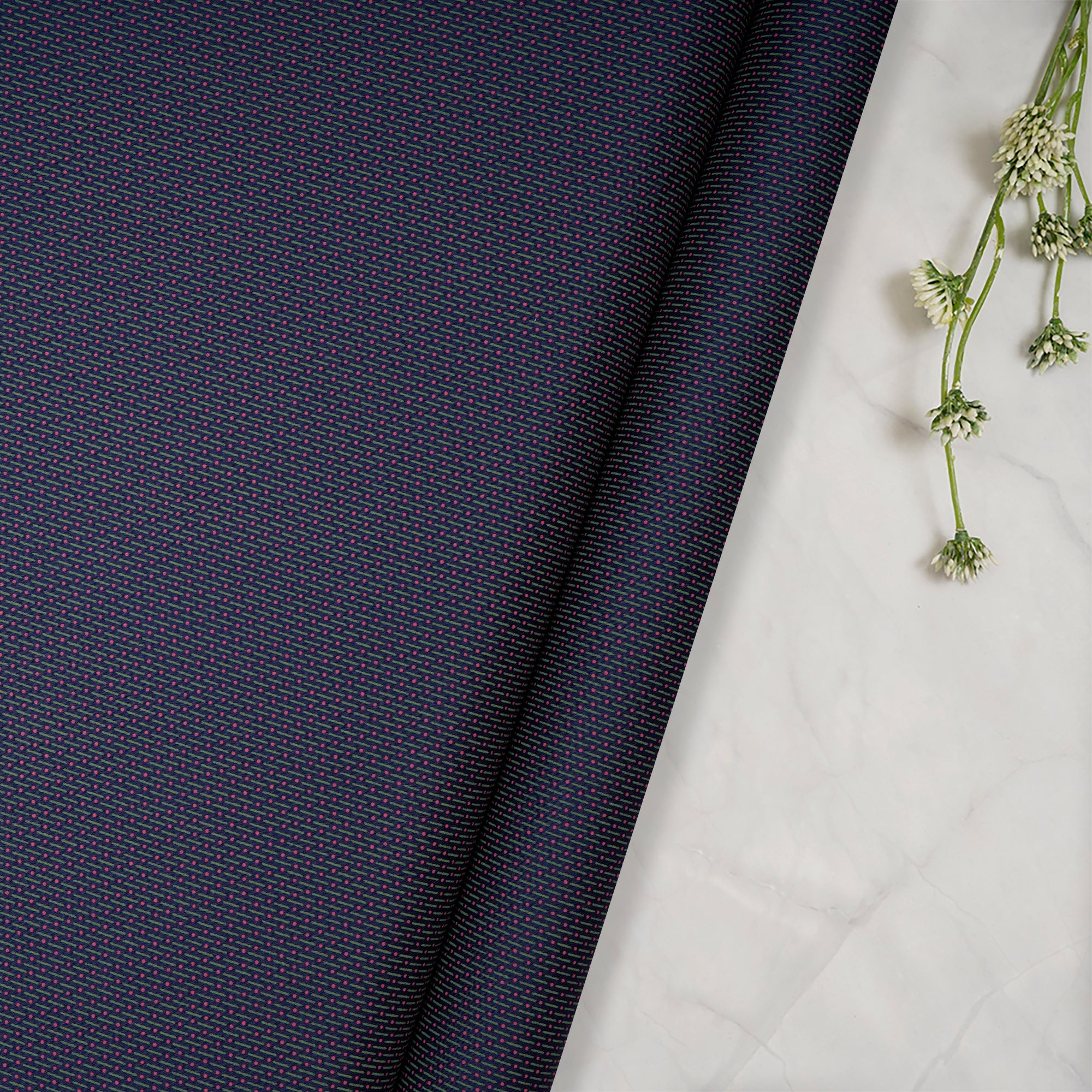 Dark Blue All Over Pattern Premium Cotton Printed Unstitched Men's Shirt Piece (58 Inches | 1.60 Meters)