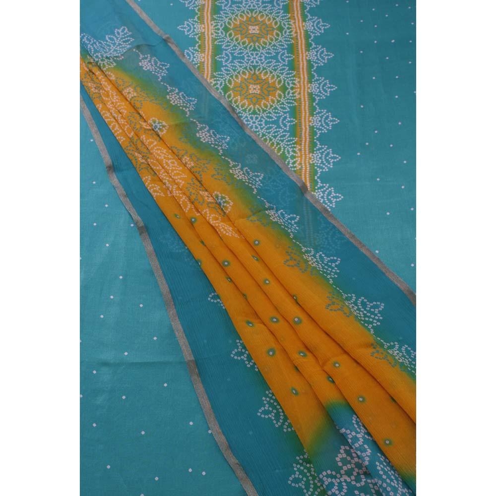 Turquoise Color Digital Printed Gajji Silk Fabric With Dupatta