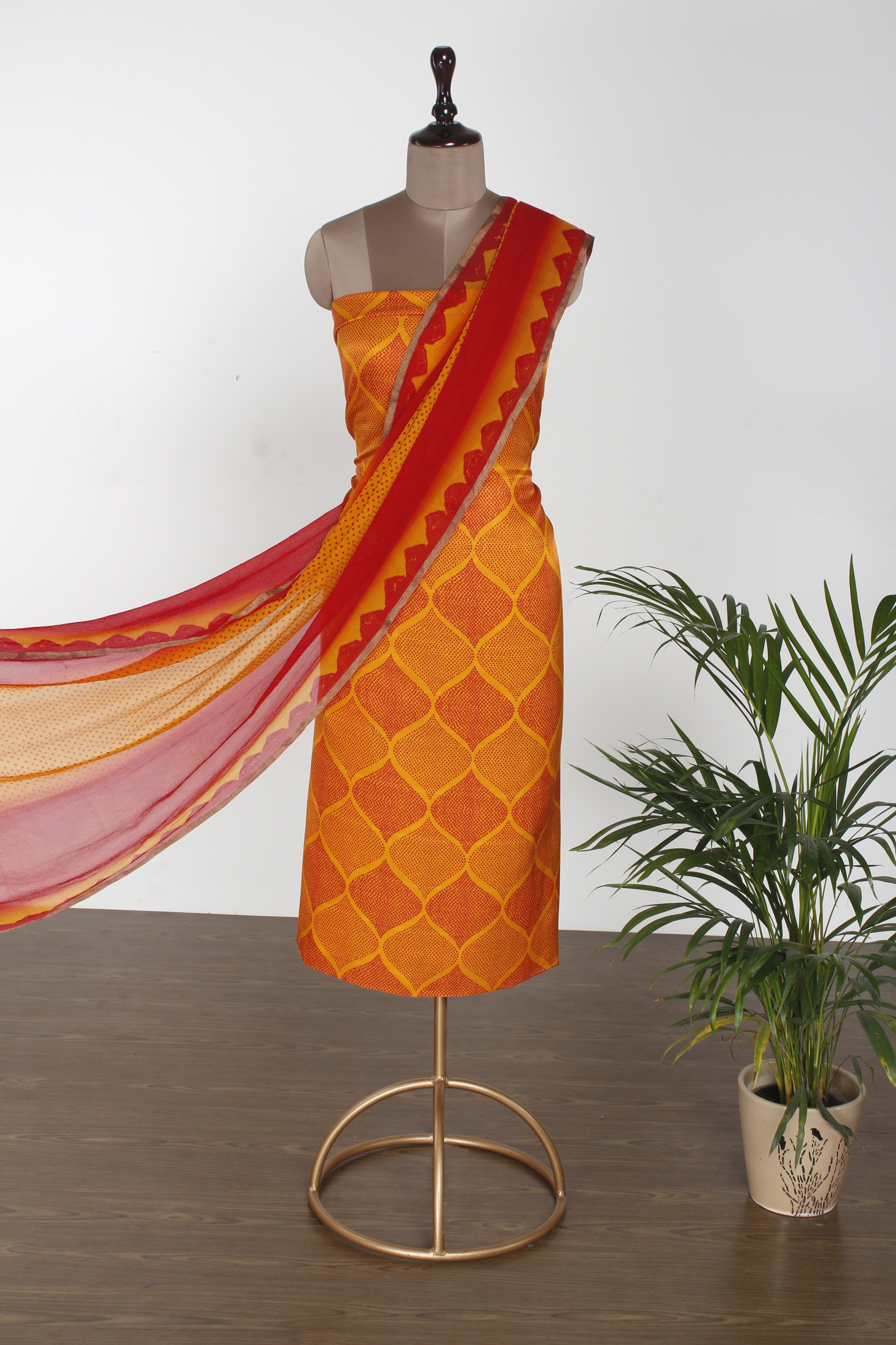 Yellow Color Digital Printed Gajji Silk Fabric With Dupatta