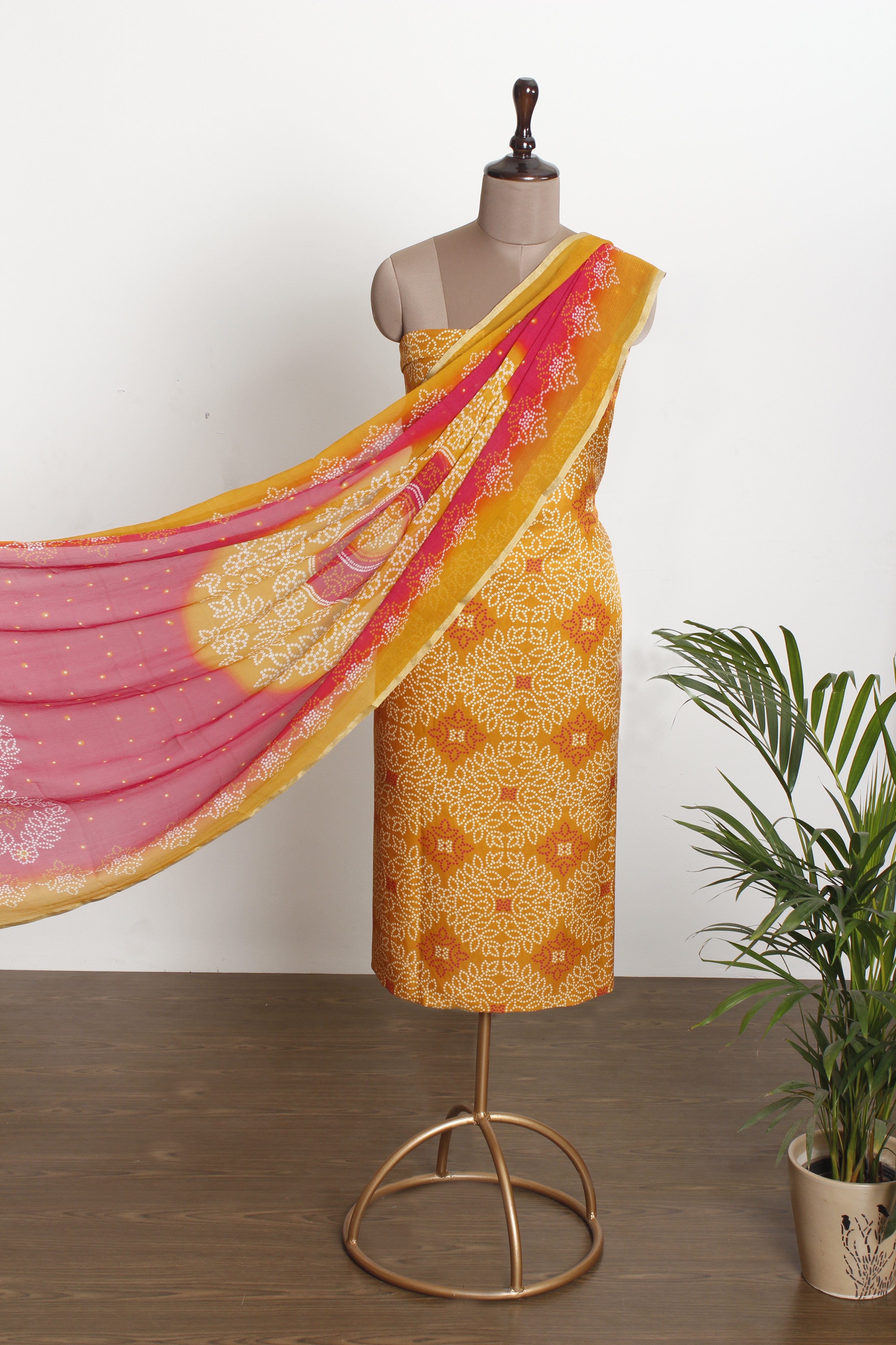 Yellow Color Digital Printed Gajji Silk Fabric With Dupatta