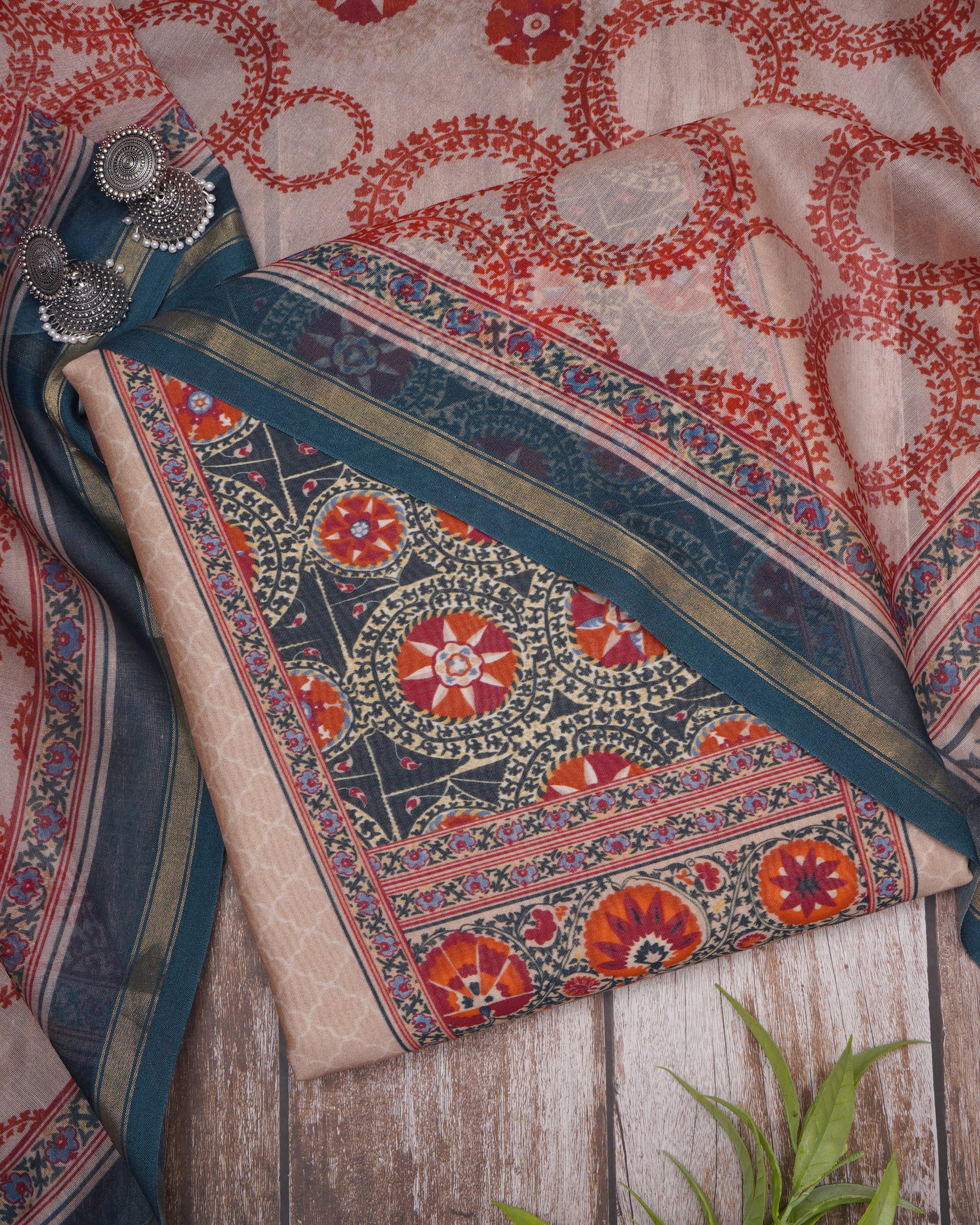 Printed Chanderi Unstitched Suit With Pant & Dupatta main image 0