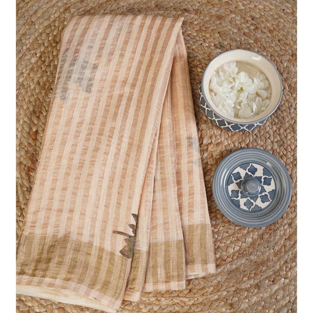 Light Apricot Color Printed Fancy Chanderi Saree
