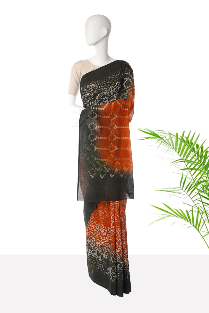 Green Color Digital Printed Pure Chanderi Saree with Blouse Piece