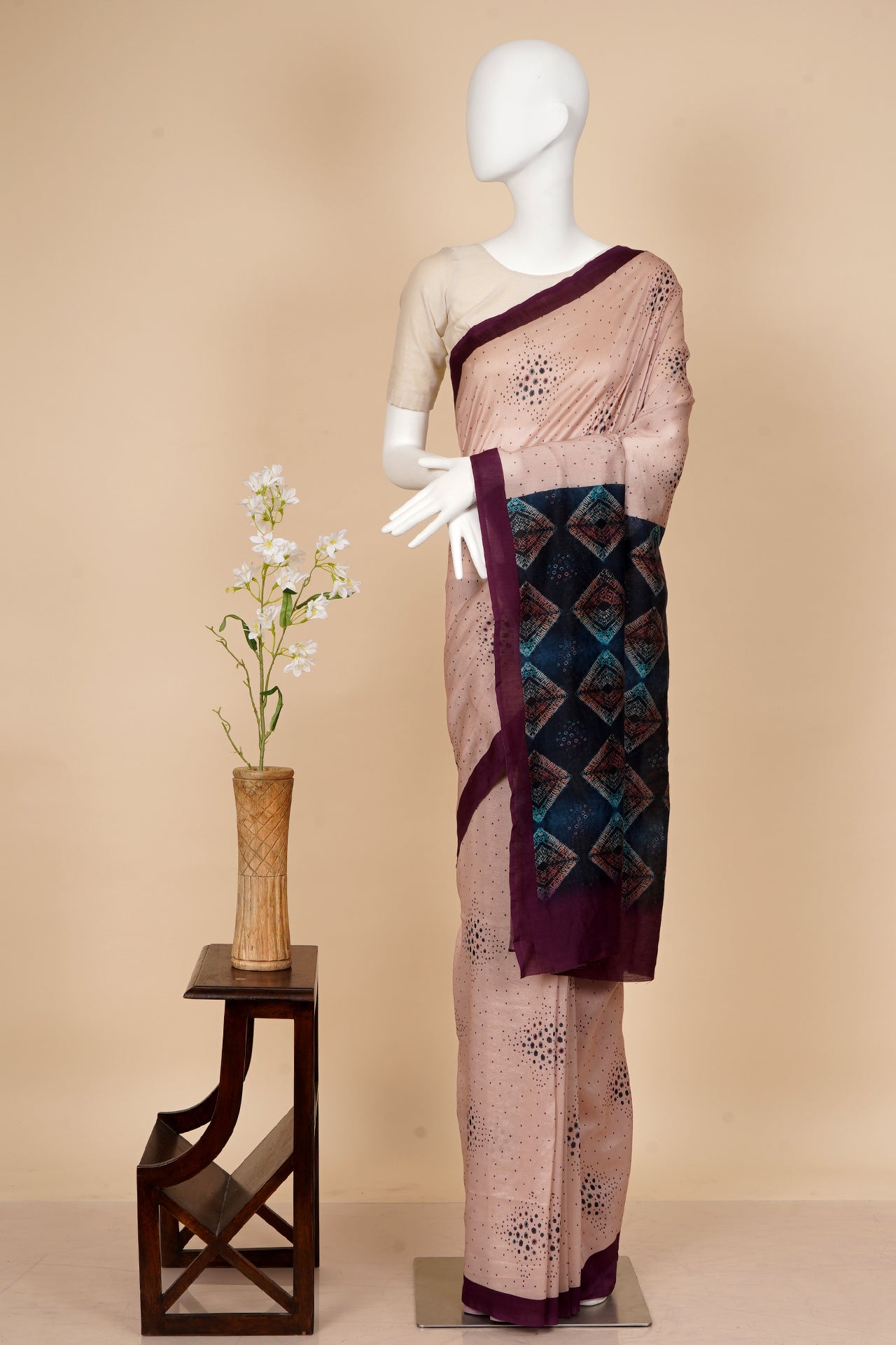 Multi Color Digital Printed Bandhani Pattern Pure Chanderi Saree With Blouse Piece