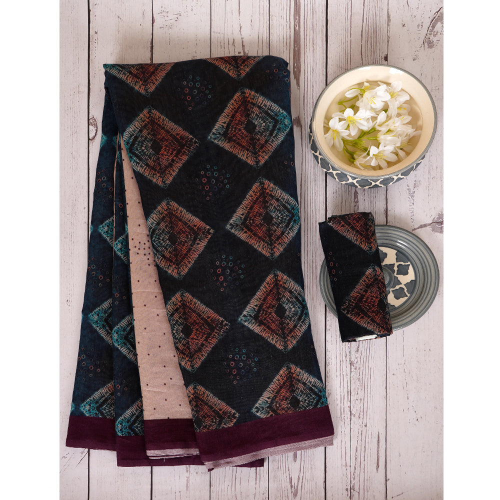 Multi Color Digital Printed Bandhani Pattern Pure Chanderi Saree With Blouse Piece