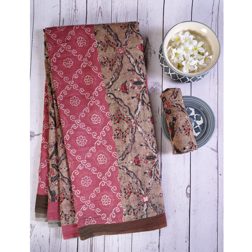 Pink Color Digital Printed Bandhani Pattern Pure Pure Chanderi Saree With Blouse Piece