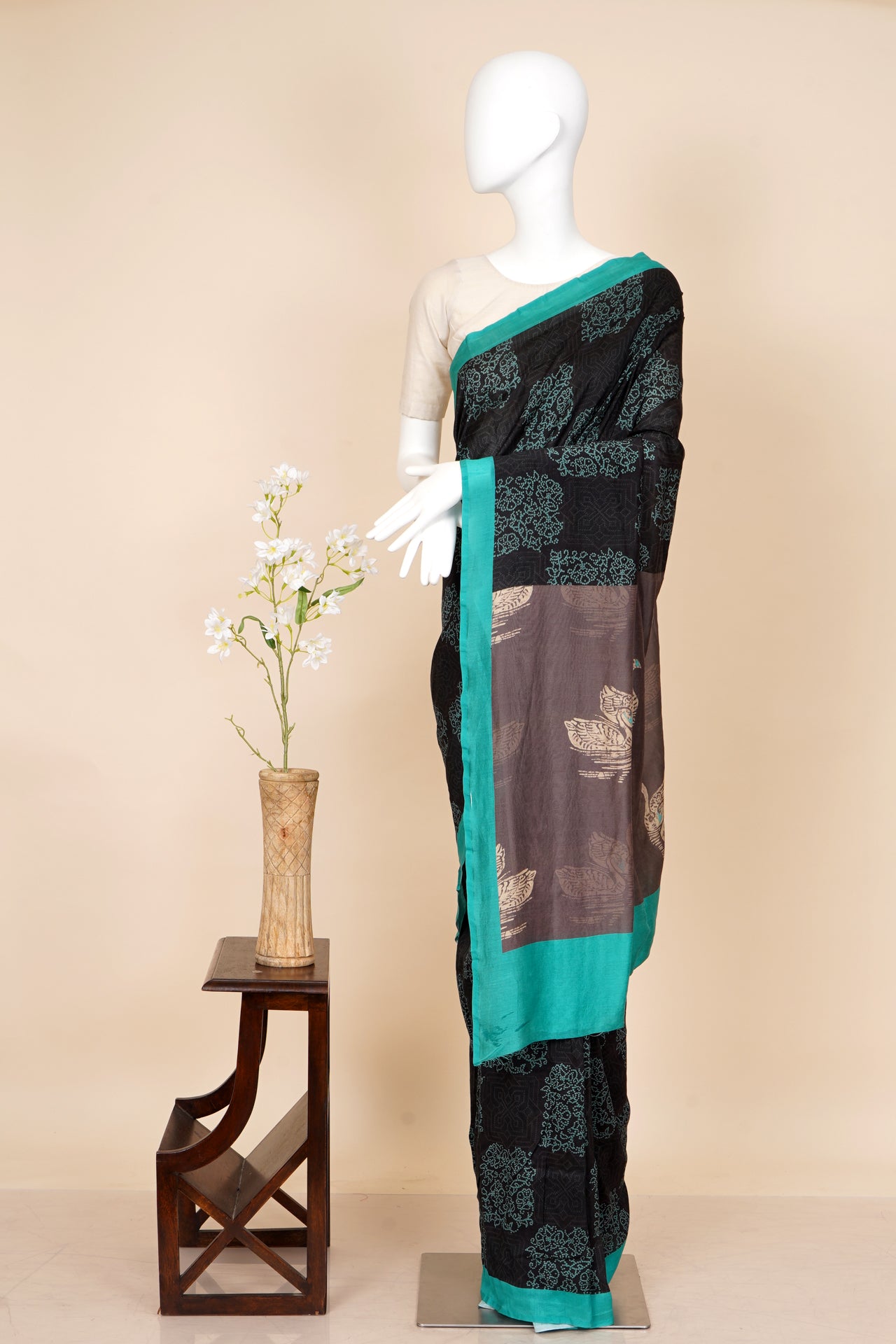 Multi Color Digital Printed Bandhani Pattern Pure Chanderi Saree With Blouse Piece